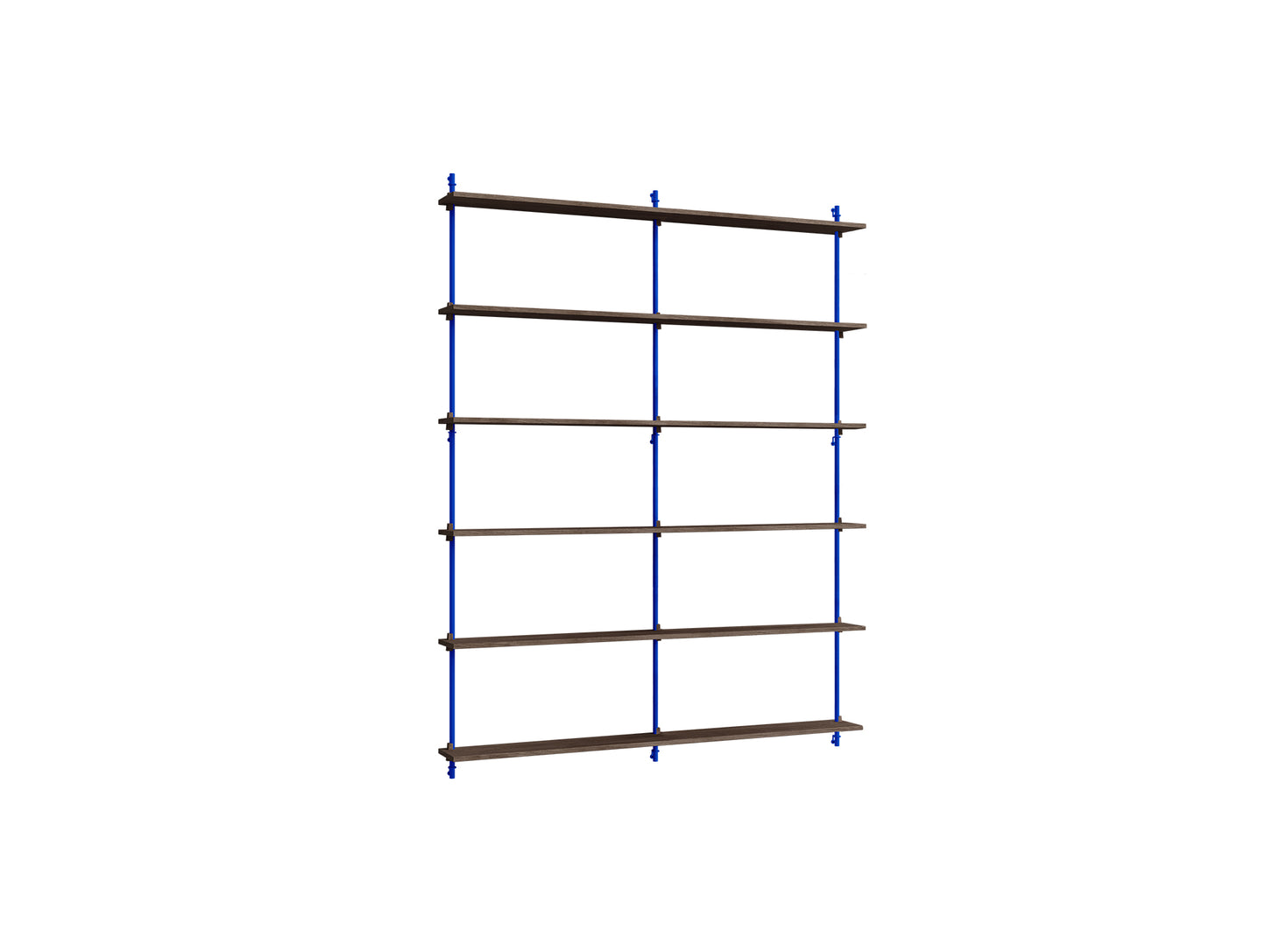 Wall Shelving System Sets (200 cm) by Moebe - WS.200.2.B / Deep Blue Uprights / Smoked Oak
