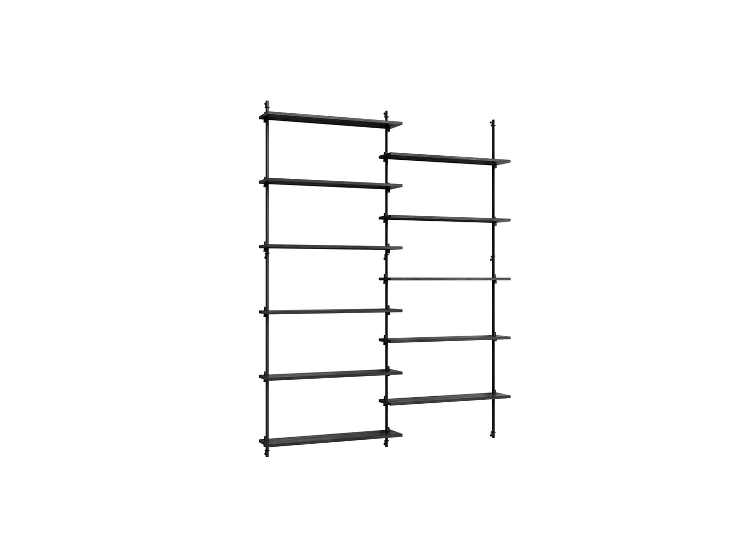 Wall Shelving System Sets (200 cm) by Moebe - WS.200.2 / Black Uprights / Black Painted Oak