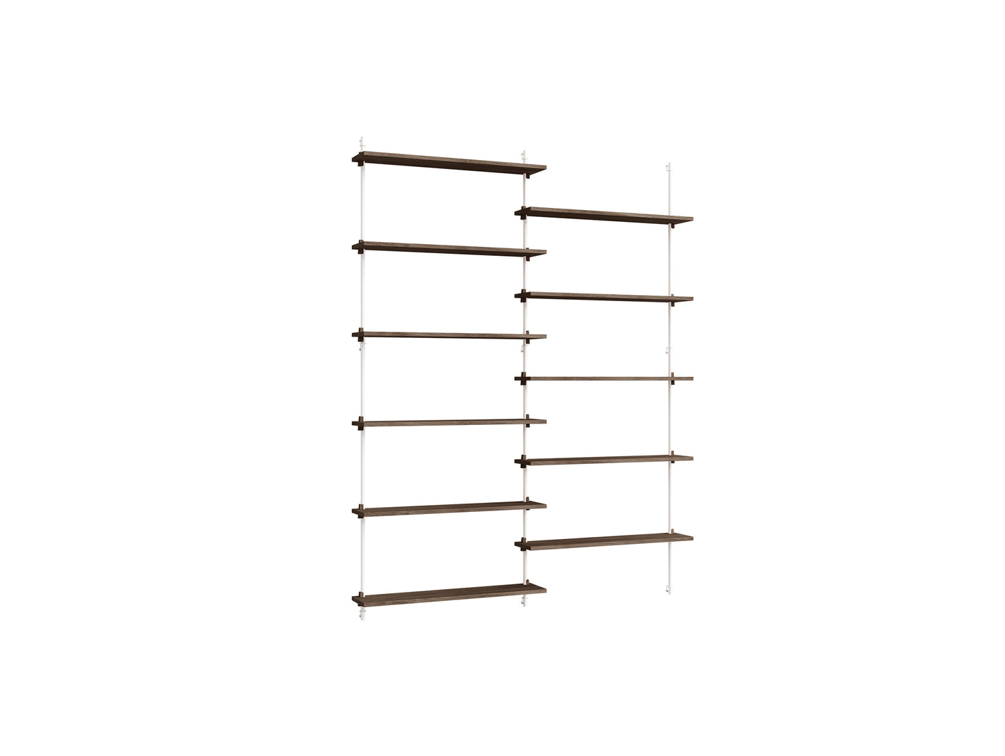 Wall Shelving System Sets (200 cm) by Moebe - WS.200.2 / White Uprights / Smoked Oak
