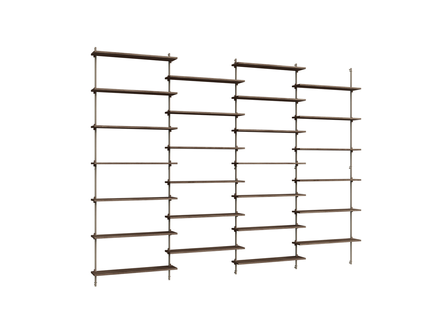 Wall Shelving System Sets (230 cm) by Moebe - WS.230.4 / Warm Grey Uprights / Smoked Oak