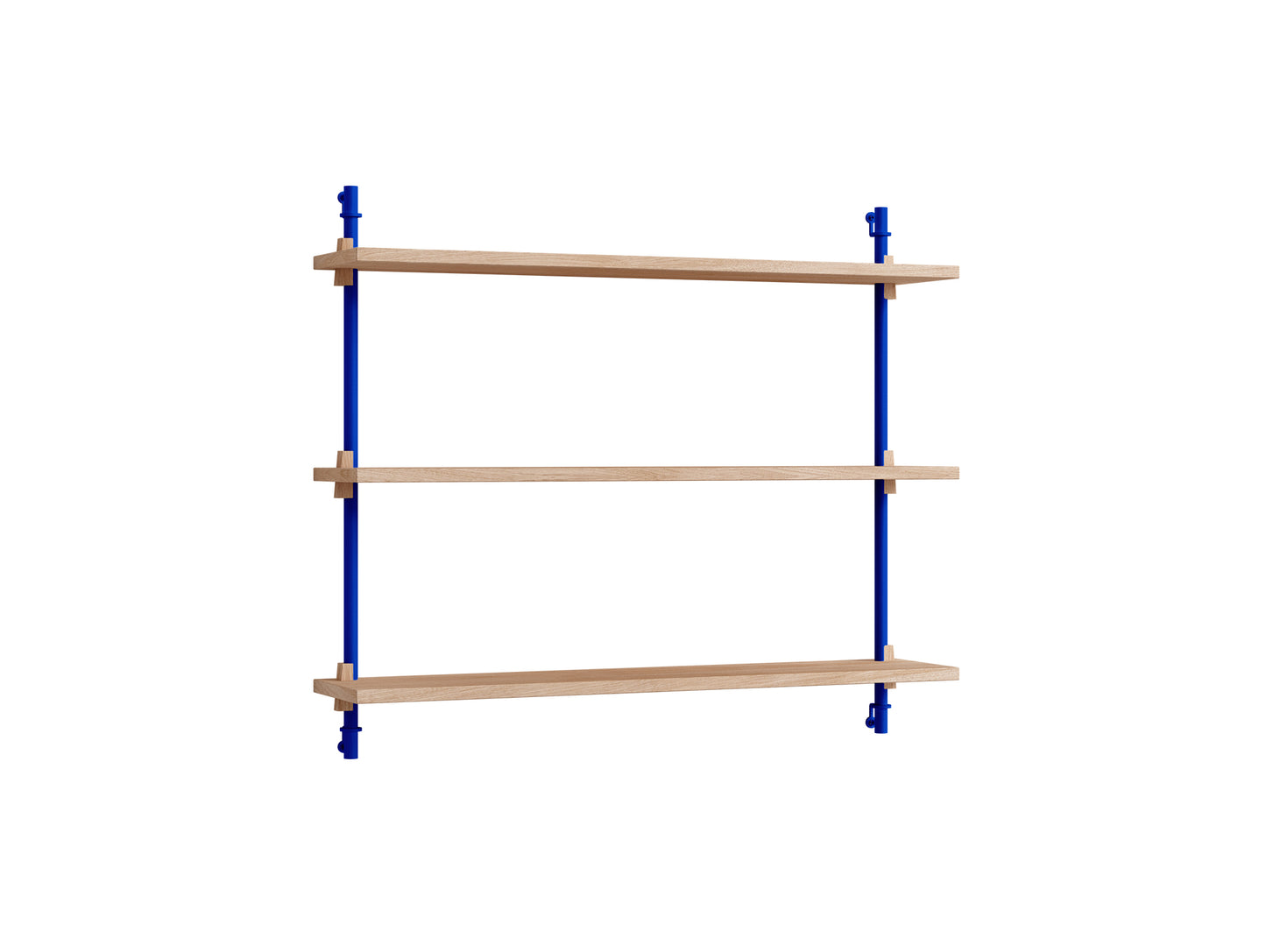 Wall Shelving System Sets 65.1 by Moebe - Deep Blue Uprights / Oiled Oak