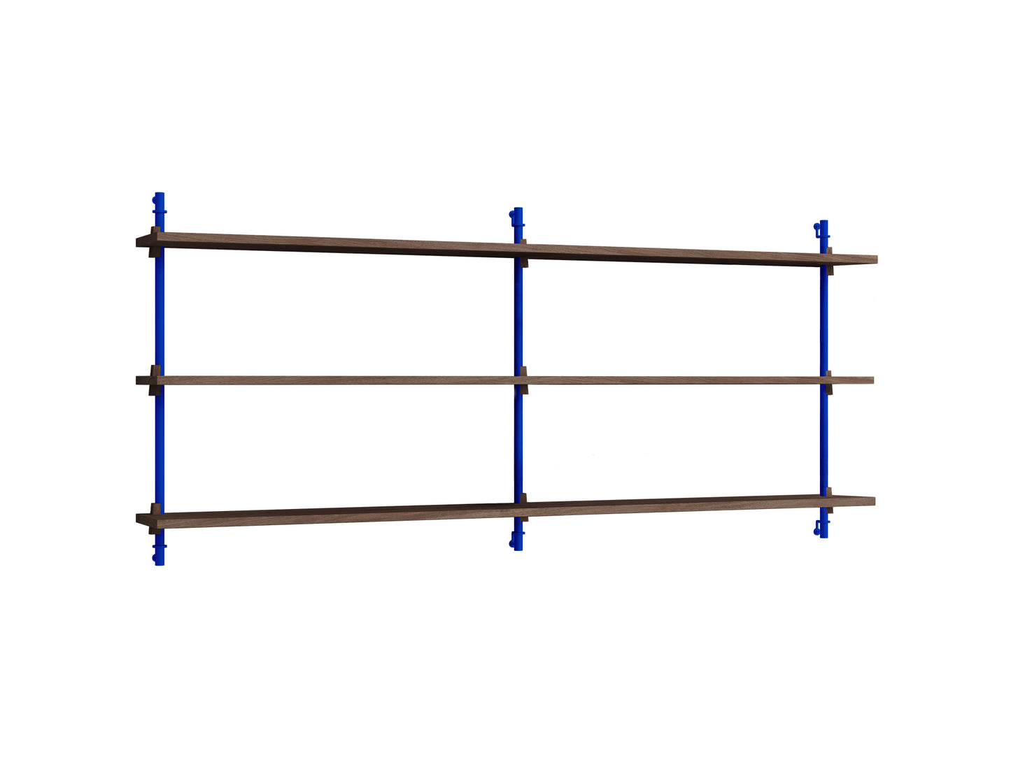 Wall Shelving System Sets 65.2 by Moebe - Deep Blue Uprights / Smoked Oak