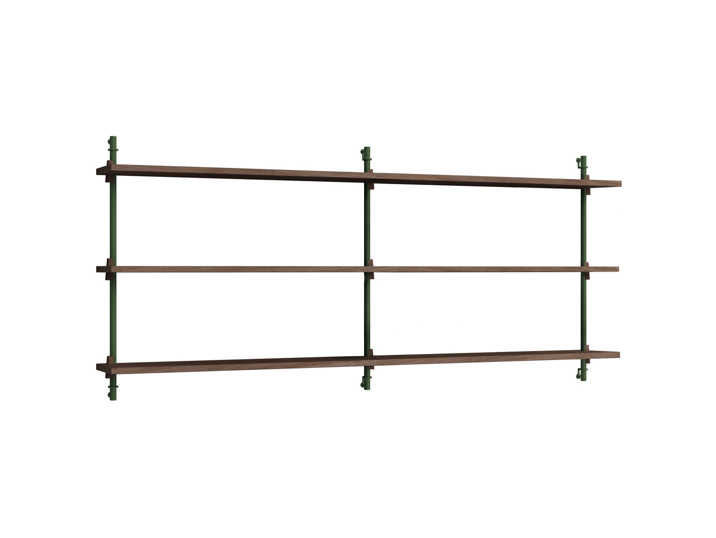 Wall Shelving System Sets 65.2 by Moebe - Pine Green Uprights / Smoked Oak