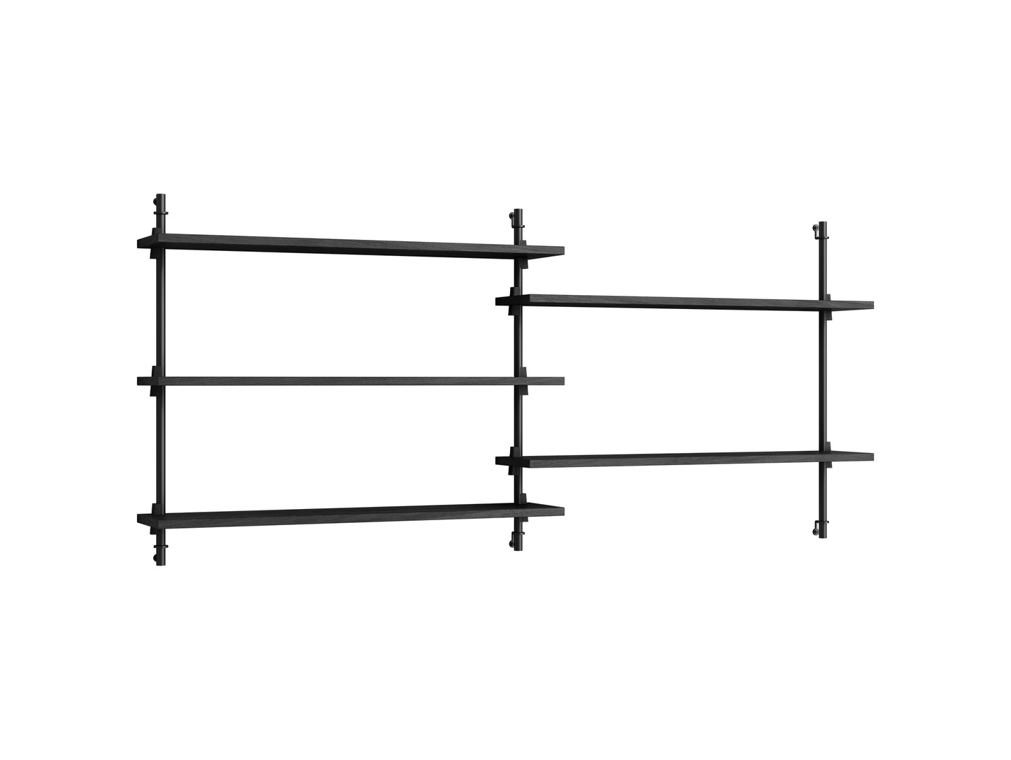 Wall Shelving System Sets 65.2 by Moebe - Black Uprights / Black Painted Oak