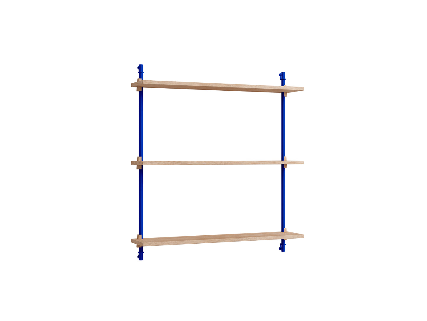 Wall Shelving System Sets (85 cm) by Moebe - WS.85.1 / Deep Blue Uprights / Oiled Oak