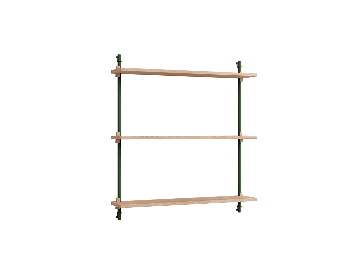 Wall Shelving System Sets (85 cm) by Moebe - WS.85.1 / Pine Green Uprights / Oiled Oak
