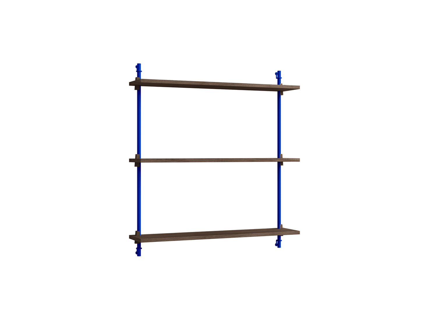 Wall Shelving System Sets (85 cm) by Moebe - WS.85.1 / Deep Blue Uprights / Smoked Oak