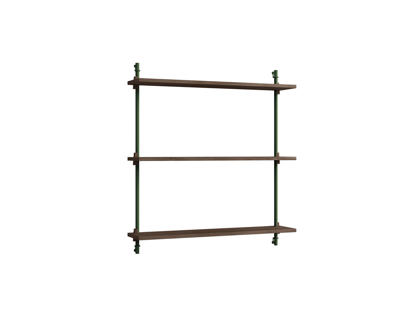Wall Shelving System Sets (85 cm) by Moebe - WS.85.1 / Pine Green Uprights / Smoked Oak