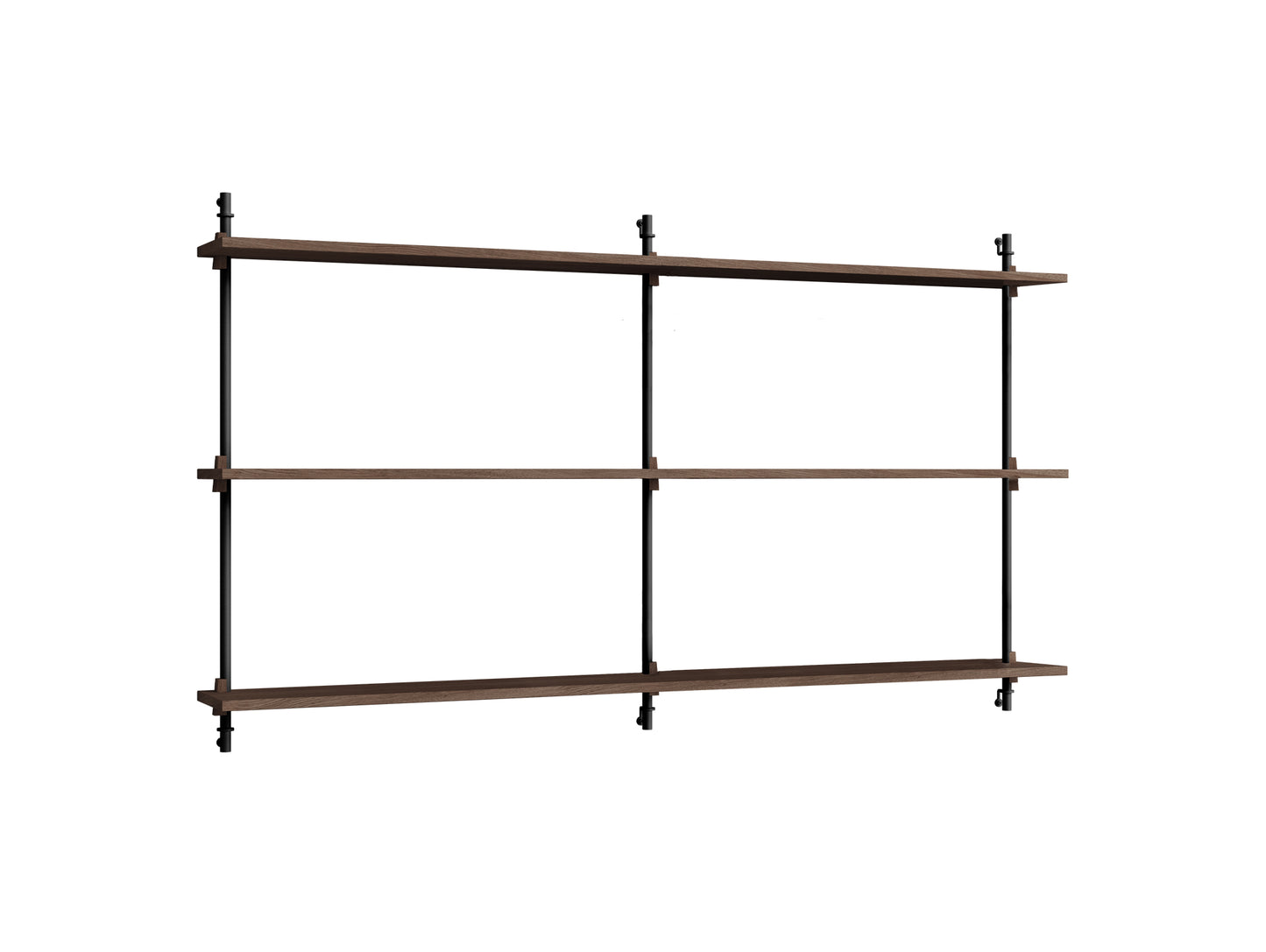 Wall Shelving System Sets (85 cm) by Moebe - WS.85.2 B / Black Uprights / Smoked Oak