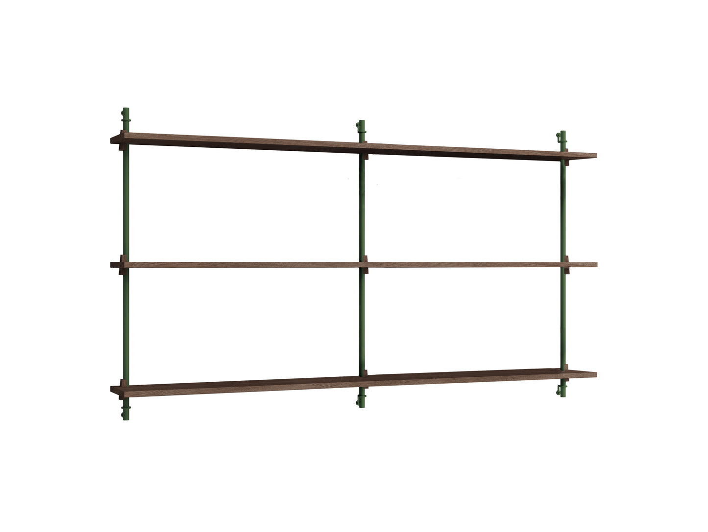 Wall Shelving System Sets (85 cm) by Moebe - WS.85.2 B / Pine Green Uprights / Smoked Oak
