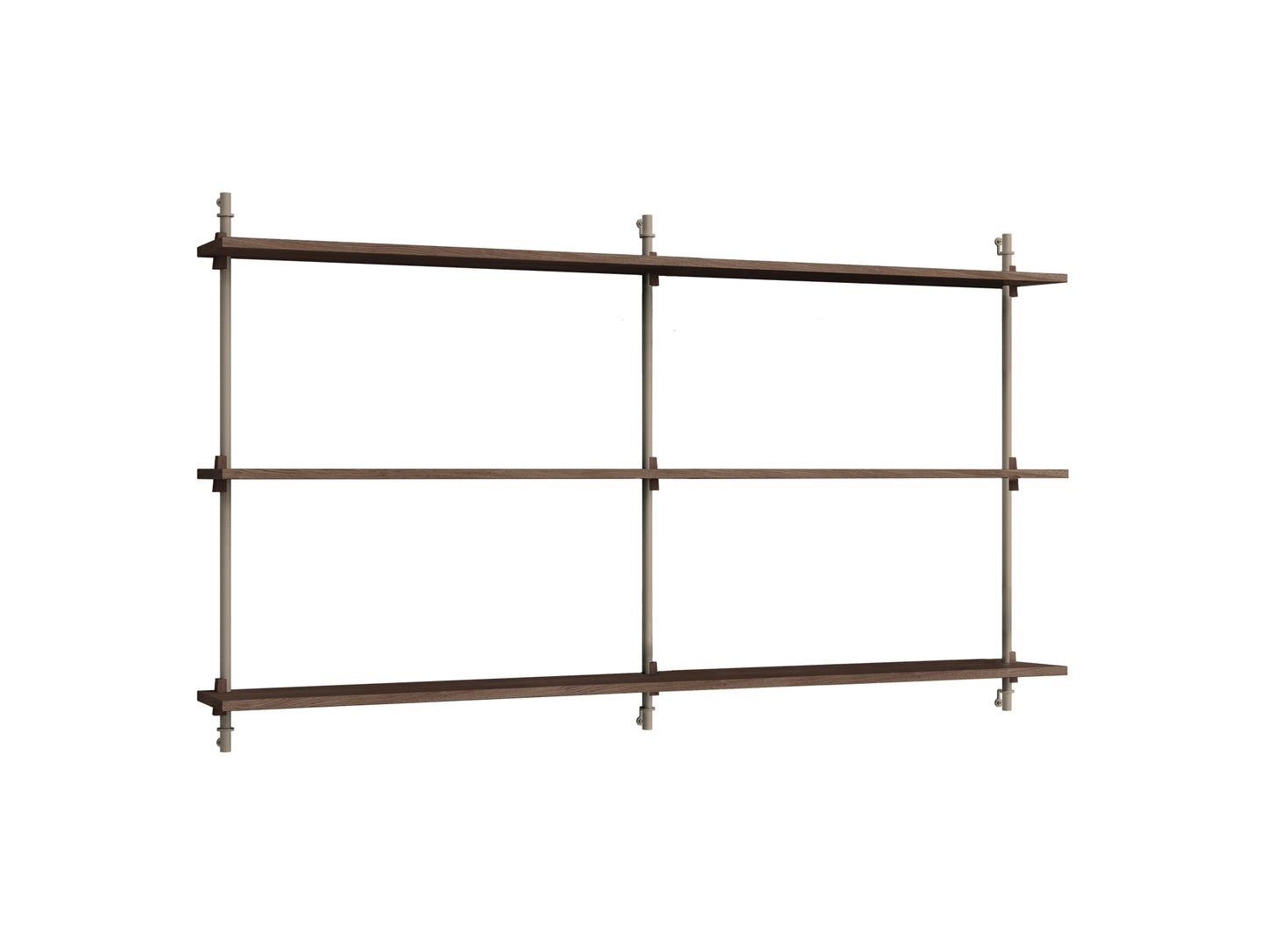 Wall Shelving System Sets (85 cm) by Moebe - WS.85.2 B / Warm Grey Uprights / Smoked Oak