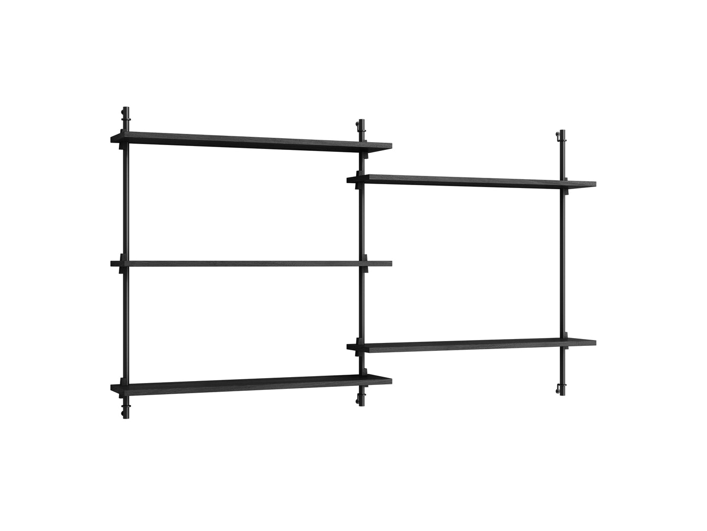Wall Shelving System Sets (85 cm) by Moebe - WS.85.2 / Black Uprights / Black Painted Oak