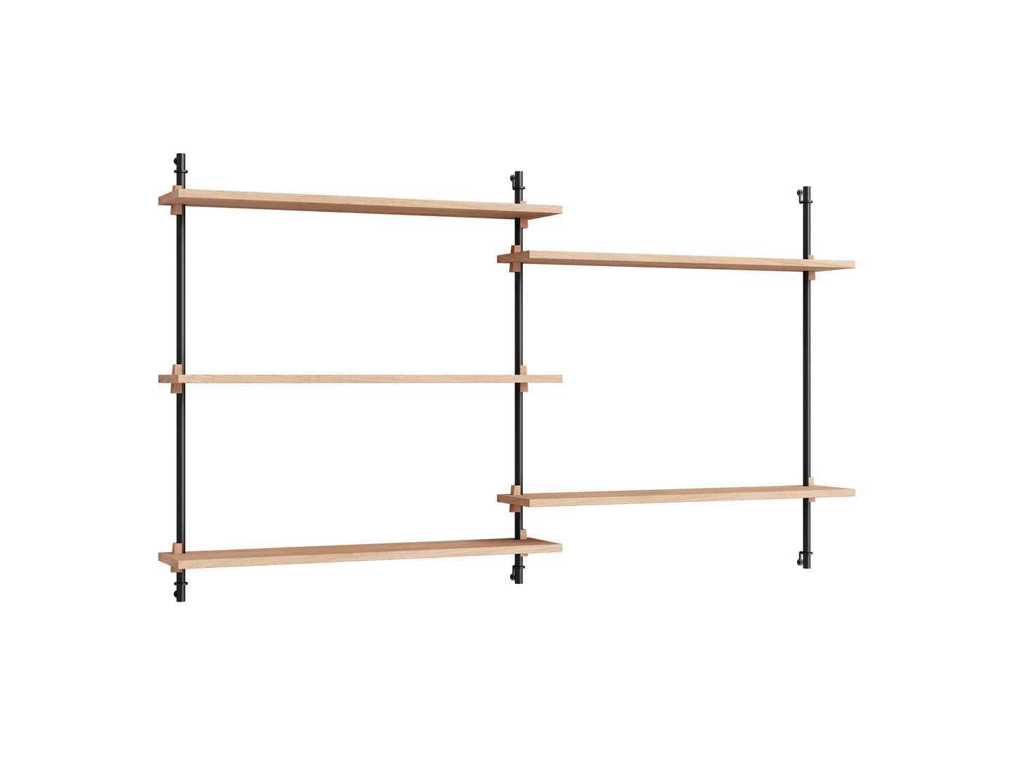Wall Shelving System Sets (85 cm) by Moebe - WS.85.2 / Black Uprights / Oiled Oak