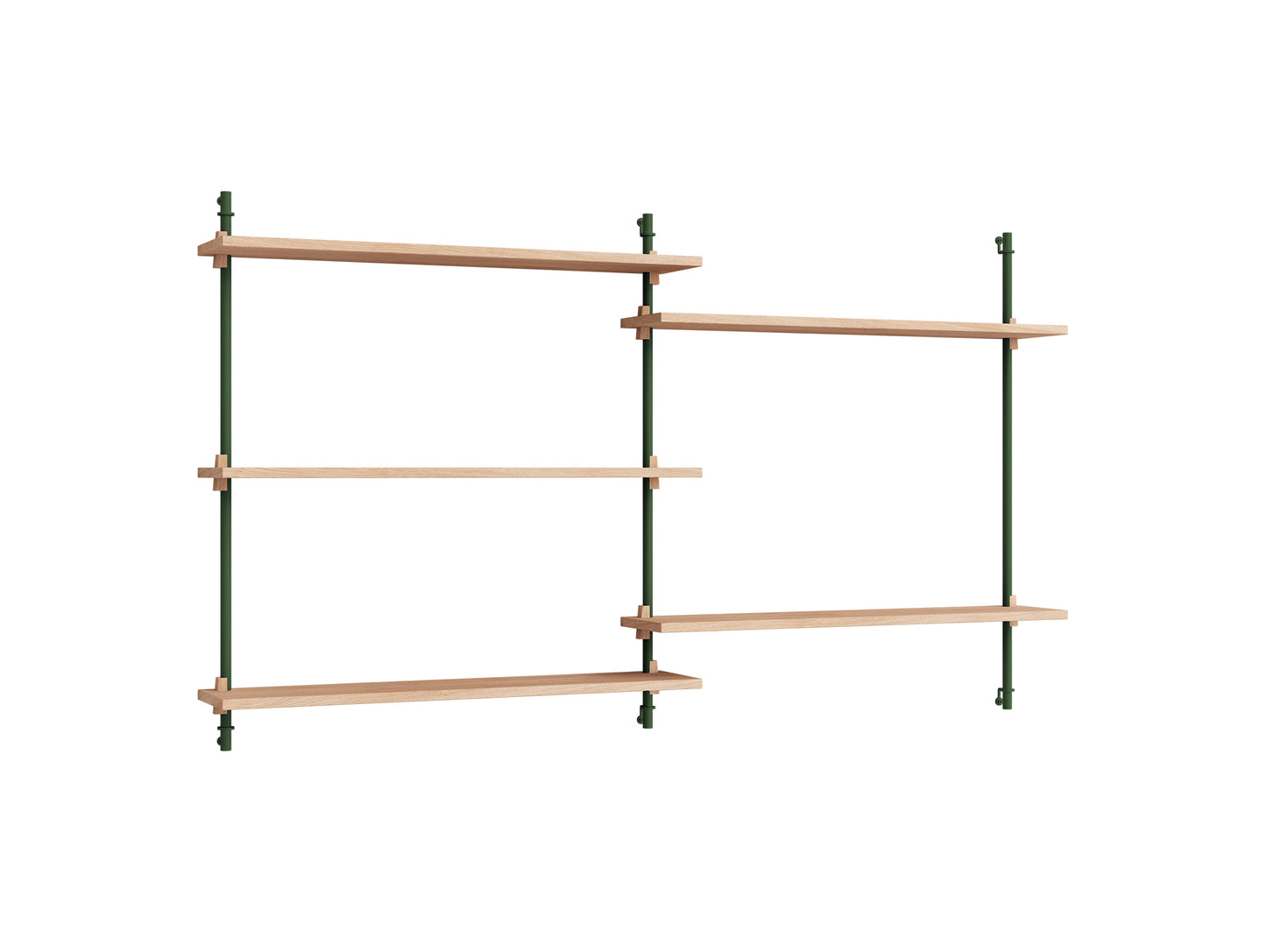Wall Shelving System Sets (85 cm) by Moebe - WS.85.2 / Pine Green Uprights / Oiled Oak