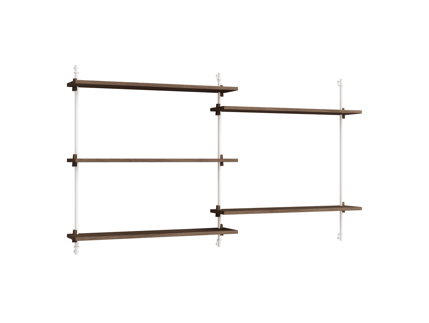 Wall Shelving System Sets (85 cm) by Moebe - WS.85.2 / White Uprights / Smoked Oak