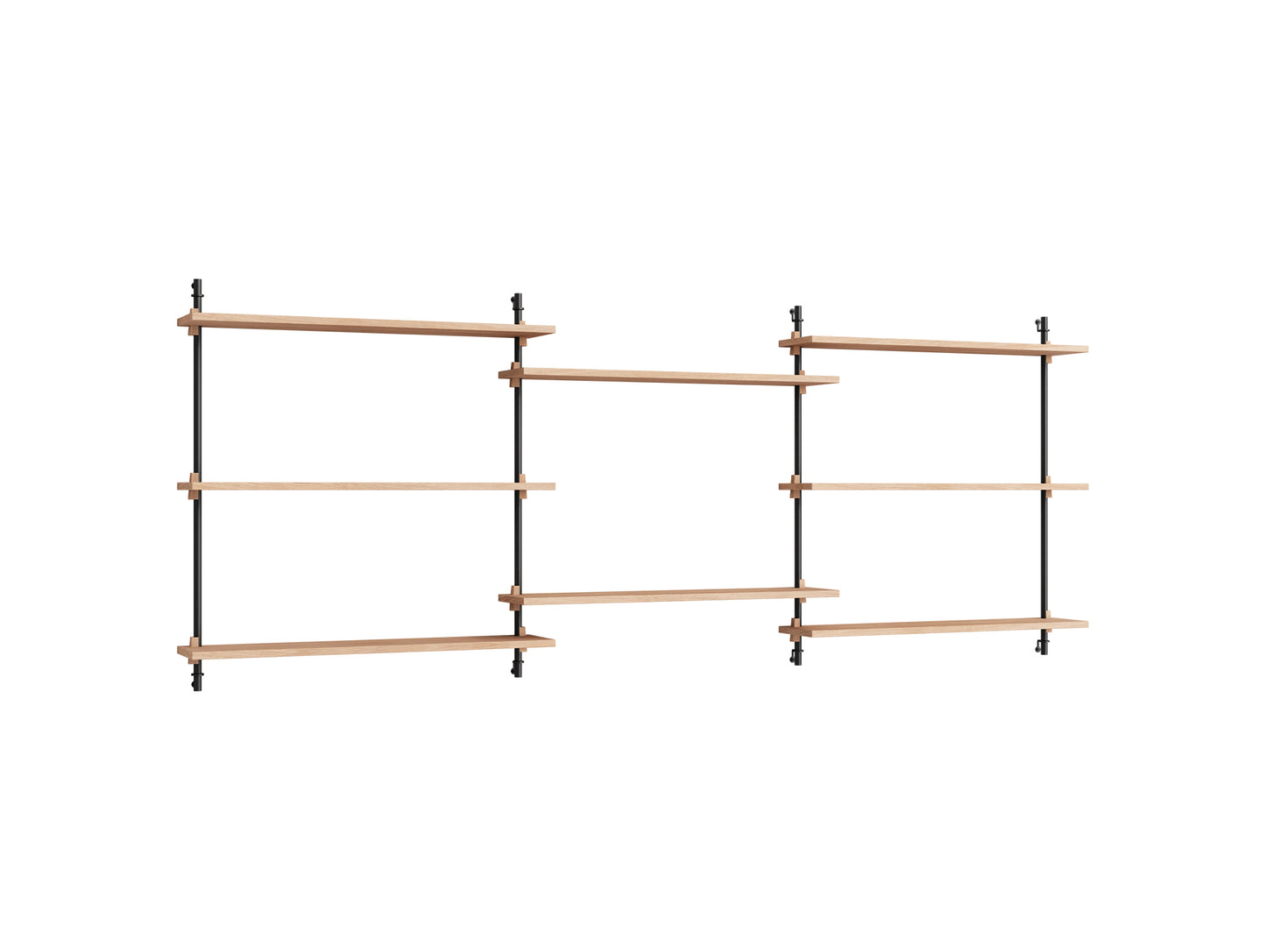 Wall Shelving System Sets (85 cm) by Moebe - WS.85.3 / Black Uprights / Oiled Oak