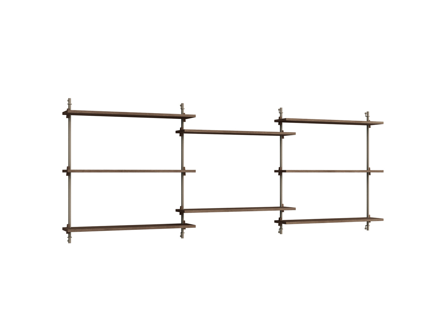 Wall Shelving System Sets (85 cm) by Moebe - WS.85.3 / Warm Grey Uprights / Smoked Oak