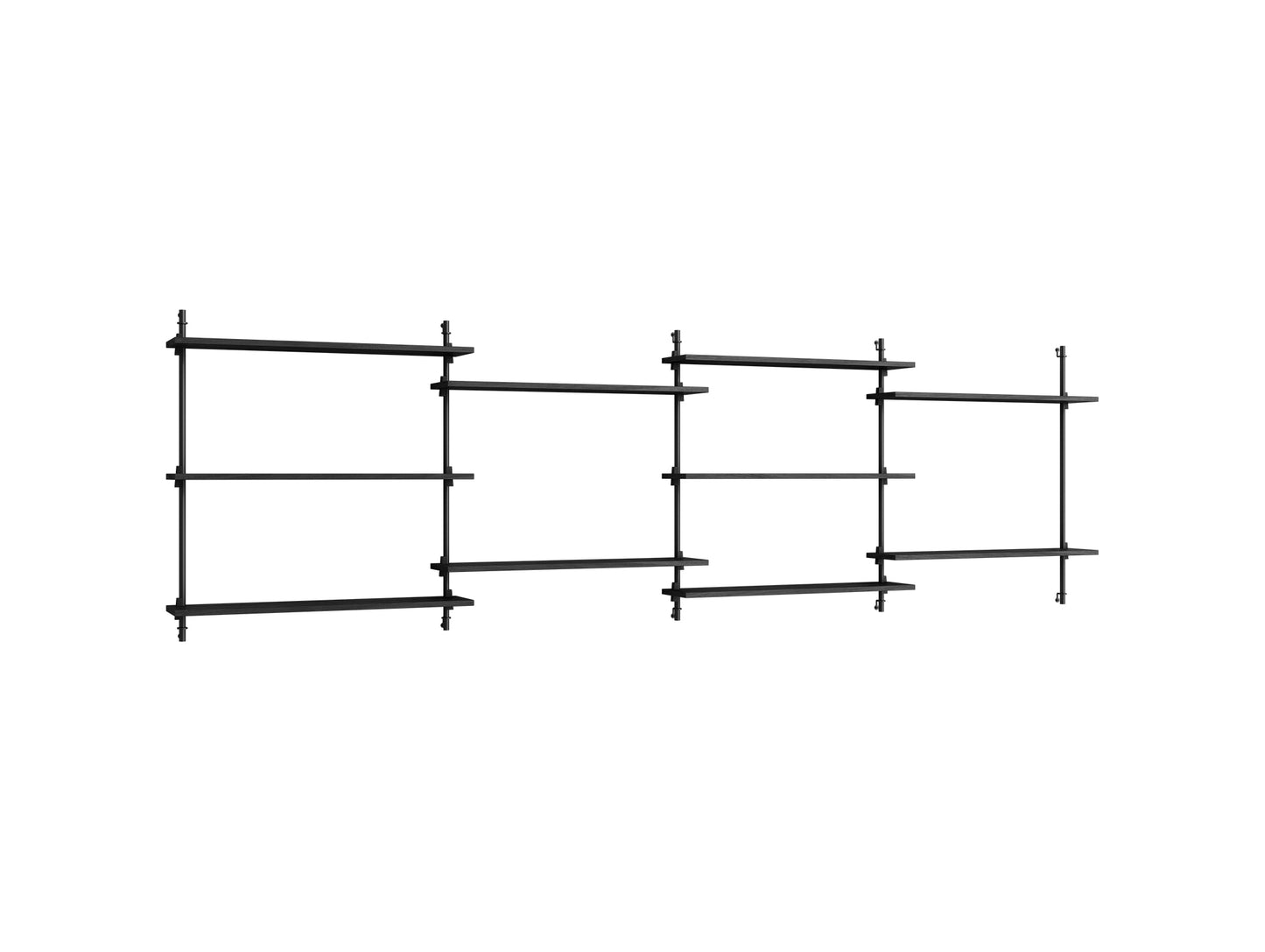 Wall Shelving System Sets (85 cm) by Moebe - WS.85.4 / Black Uprights / Black Painted Oak