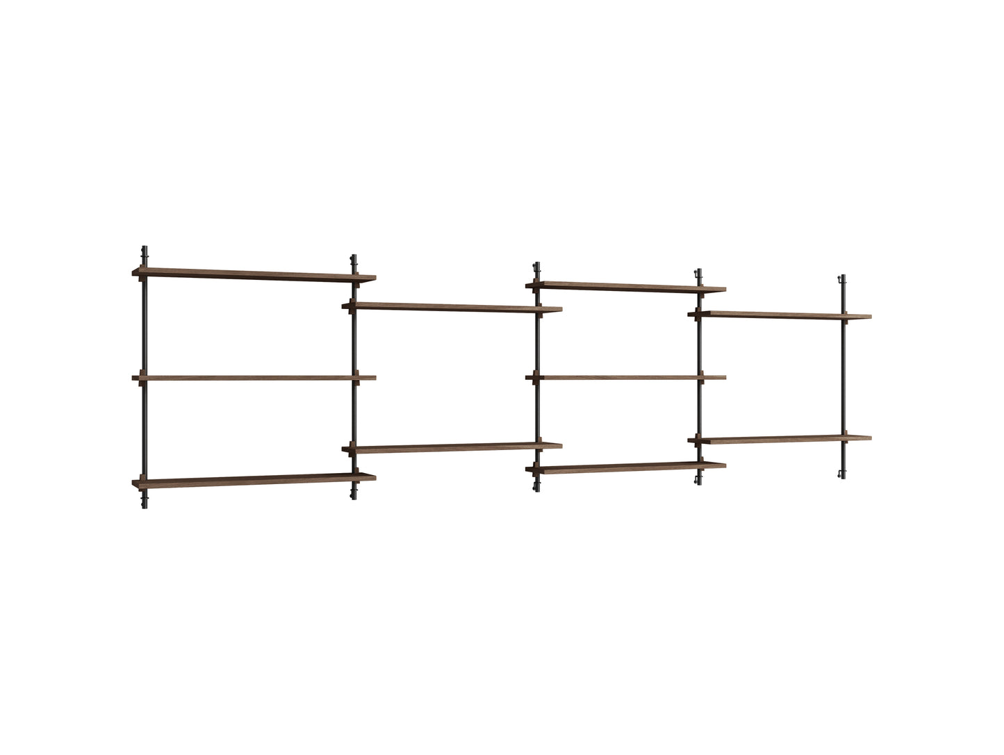Wall Shelving System Sets (85 cm) by Moebe - WS.85.4 / Black Uprights / Smoked Oak