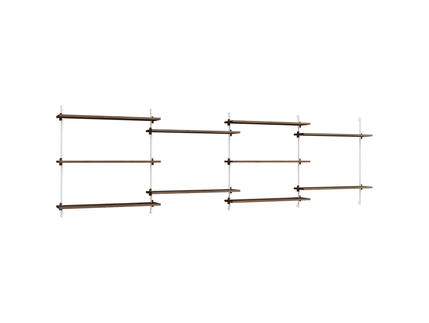 Wall Shelving System Sets (85 cm) by Moebe - WS.85.4 / White Uprights / Smoked Oak
