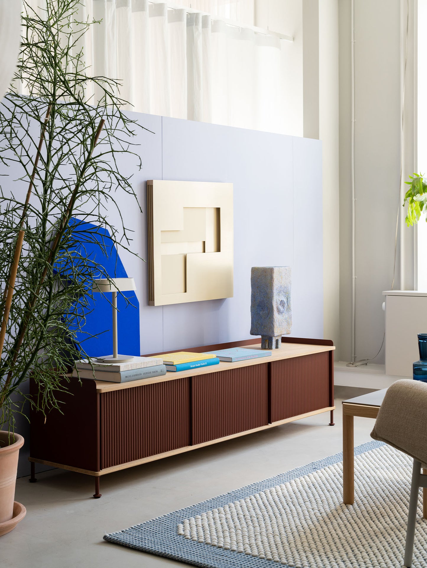 Enfold Sideboard by Muuto - 186x45 / Lacquered Oak / Deep Red Lacquered Steel