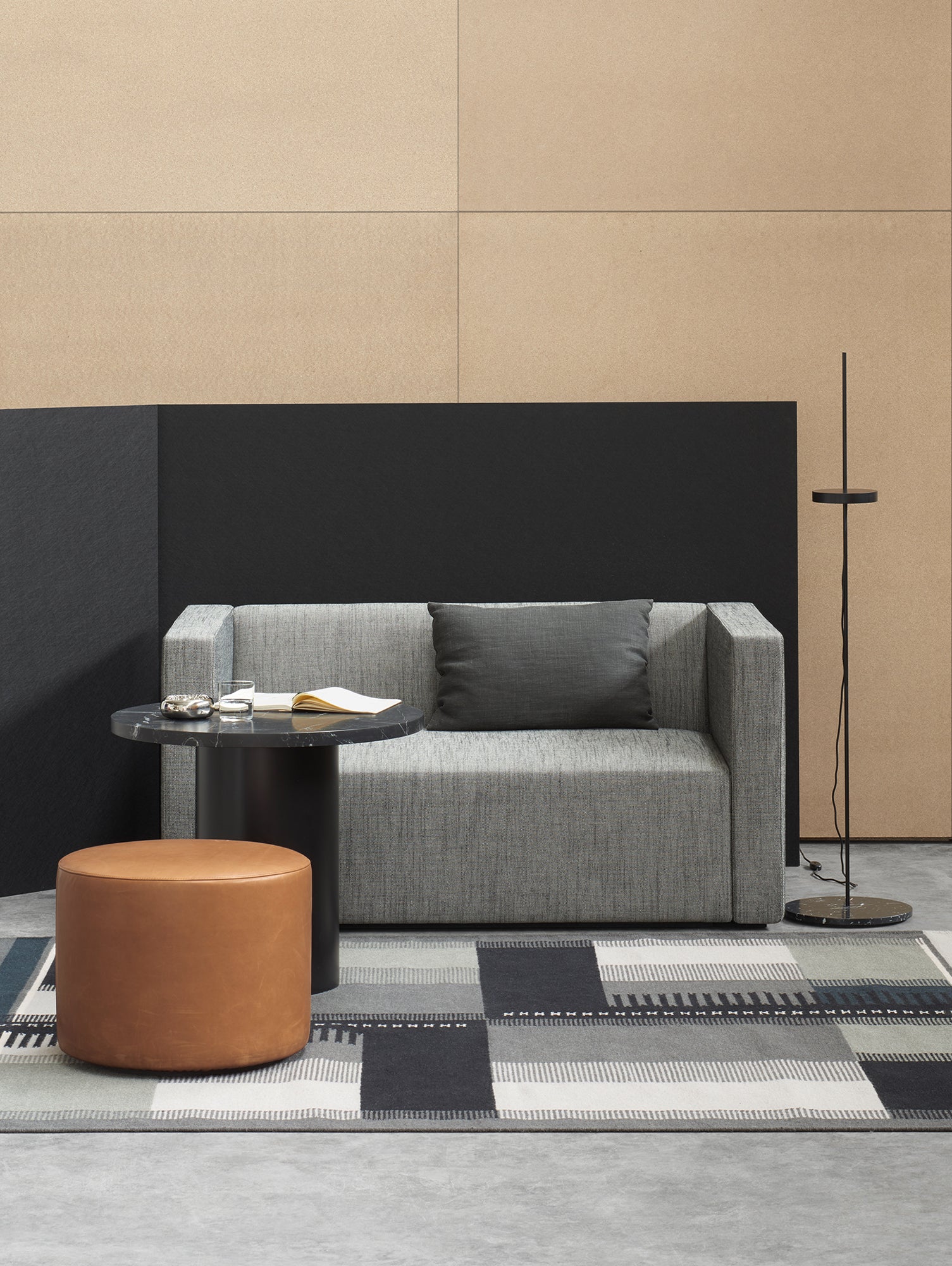 LT06 Palo Floor Light by e15 - Black Powder Coated Steel with Nero Marquina