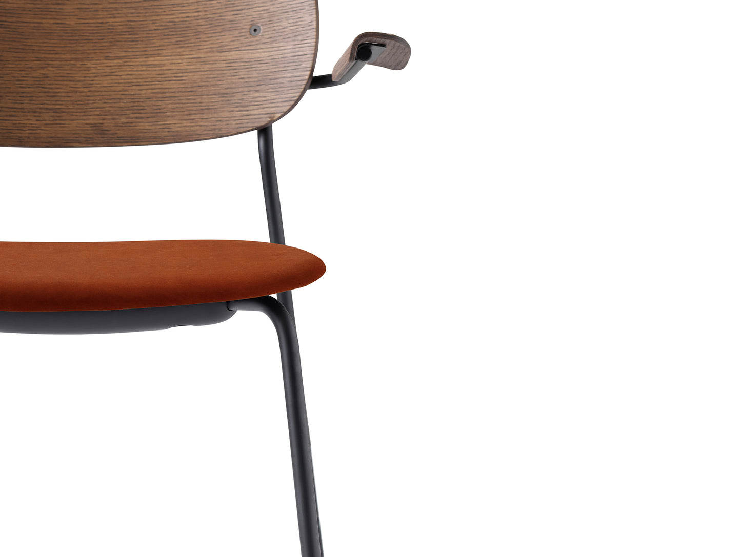 Co Dining Chair Upholstered by Menu - With Armrest / Black Powder Coated Steel / Dark Oak / City Velvet 062