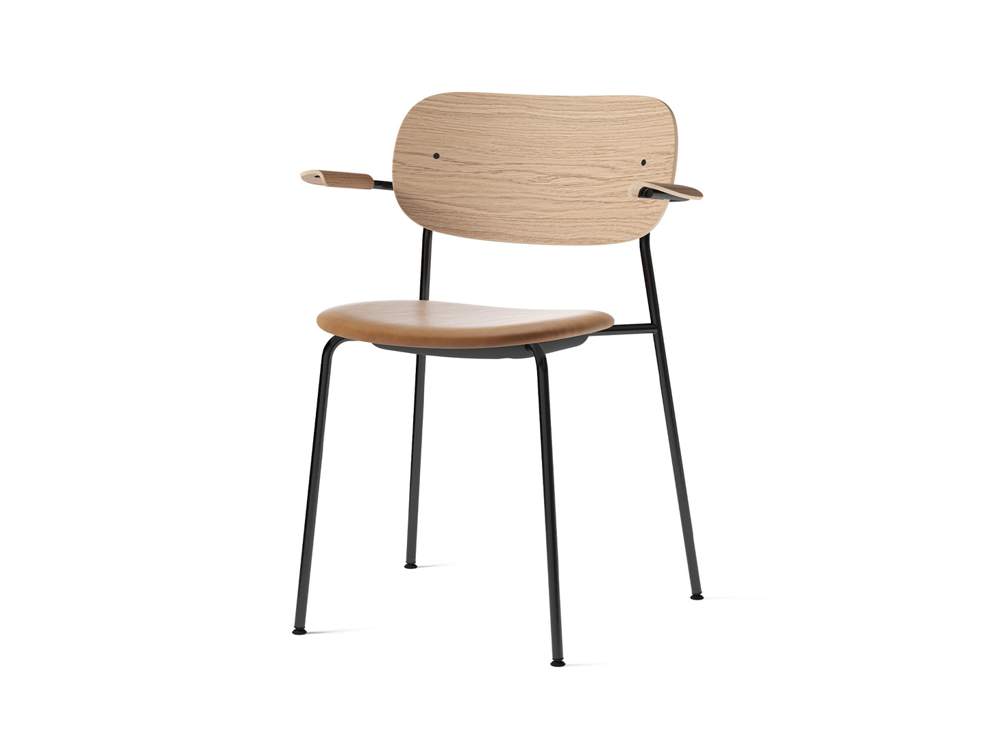 Co Dining Chair Upholstered by Menu - With Armrest / Black Powder Coated Steel / Natural Oak / Dakar Cognac Leather