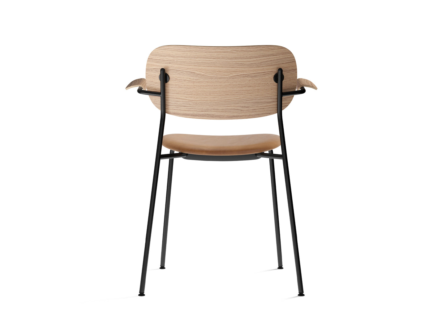 Co Dining Chair Upholstered by Menu - With Armrest / Black Powder Coated Steel / Natural Oak / Dakar Cognac Leather
