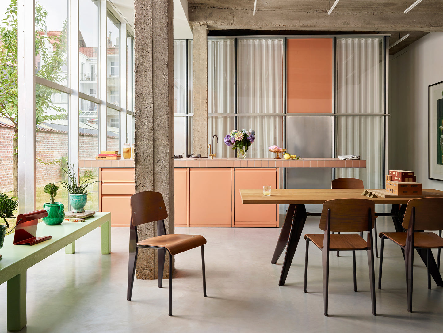 EM Table (Solid Oak Tabletop) by Vitra - Solid Oak Tabletop / Chocolate Base
