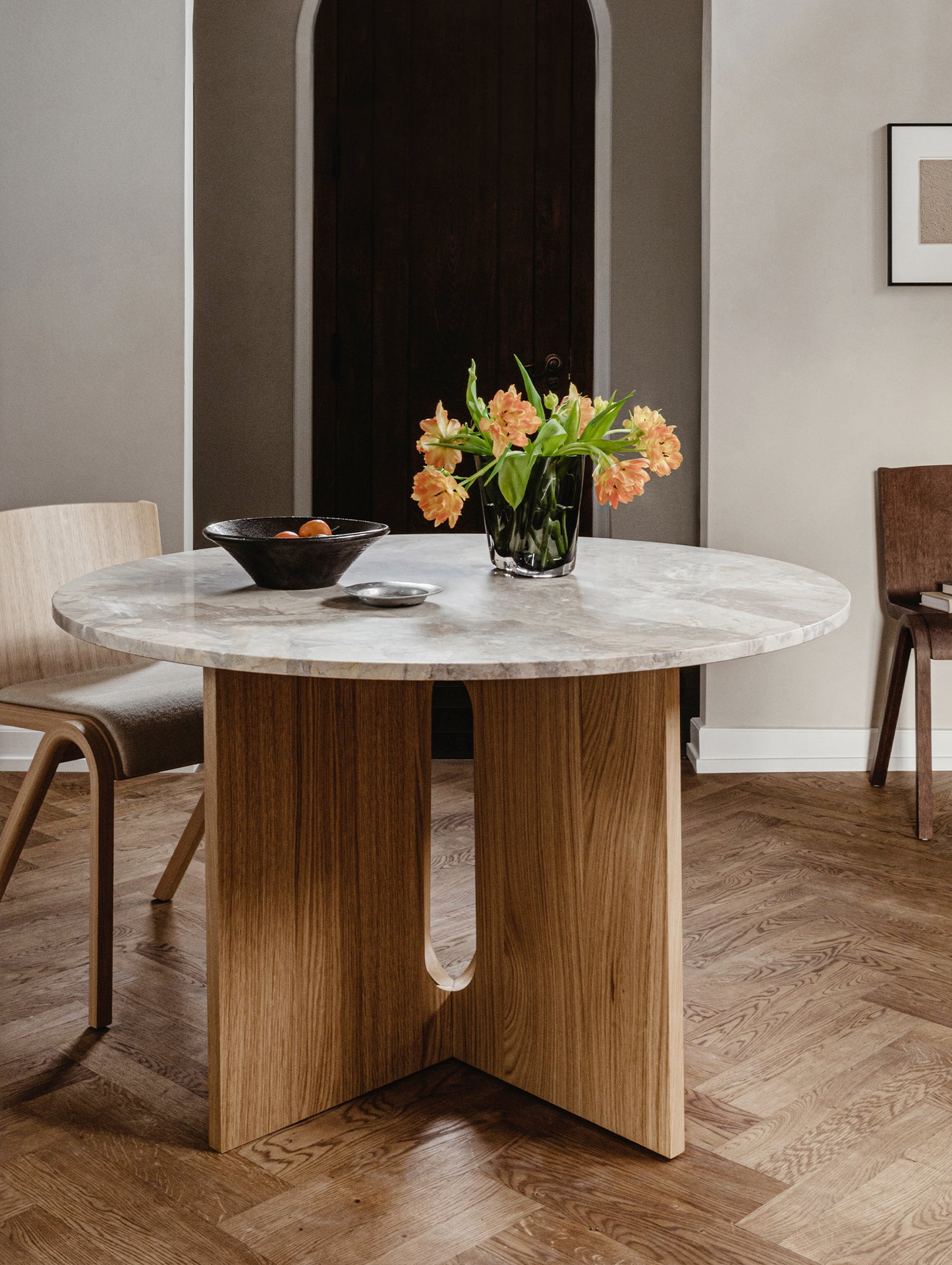 Androgyne Dining Table (Marble Edition) by Menu - Kunis Breccia Stone Top / Natural Oak Veneer Base