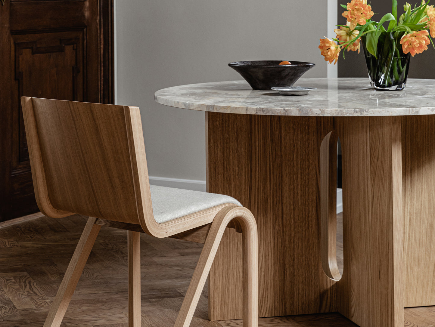 Androgyne Dining Table (Marble Edition) by Menu - Kunis Breccia Stone Top / Natural Oak Veneer Base