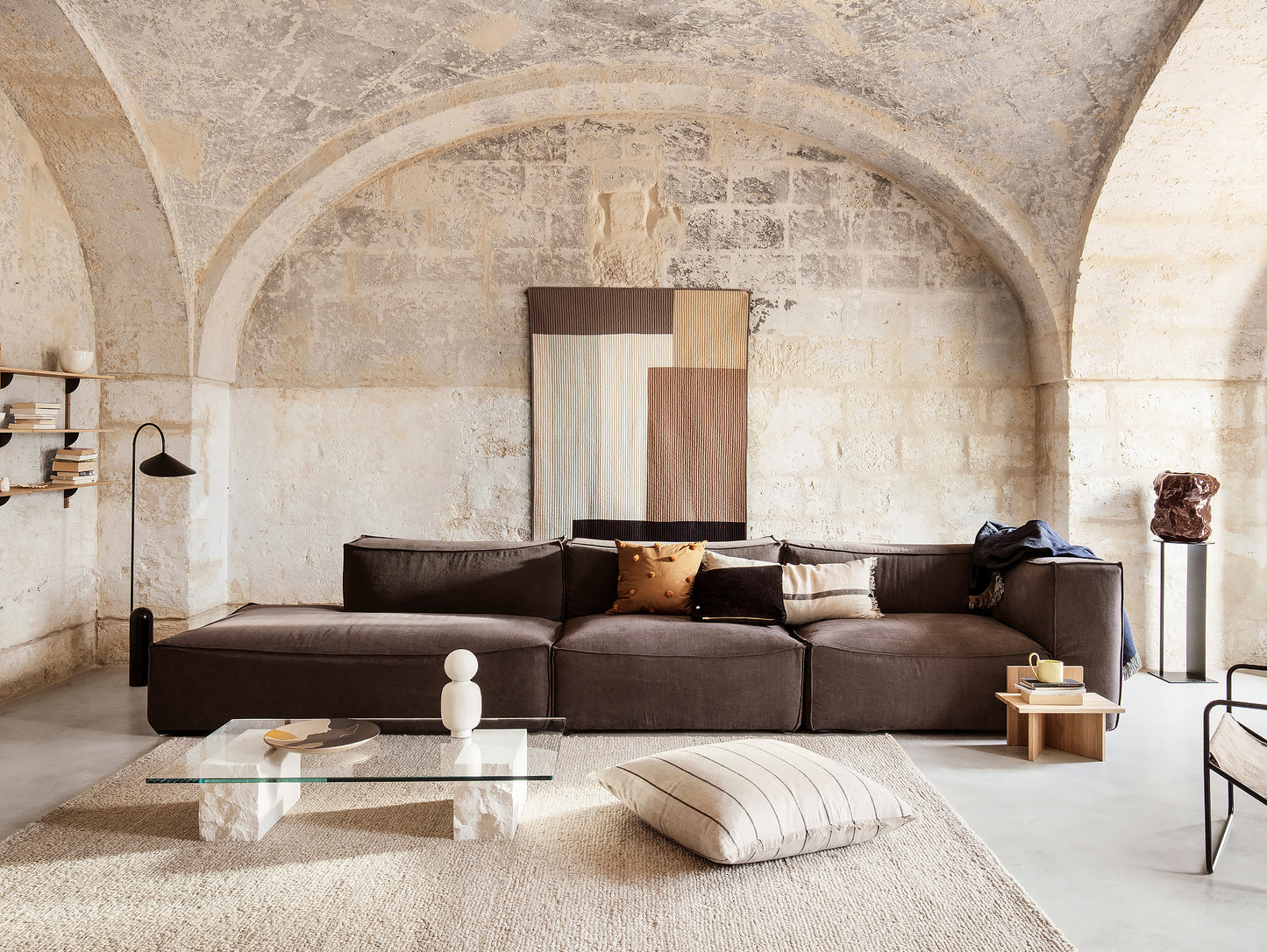 Catena 3-Seater Modular Sofa (Wide) with Chaise Lounge (Right Armrest) in Hot Madison Reloaded by Ferm Living