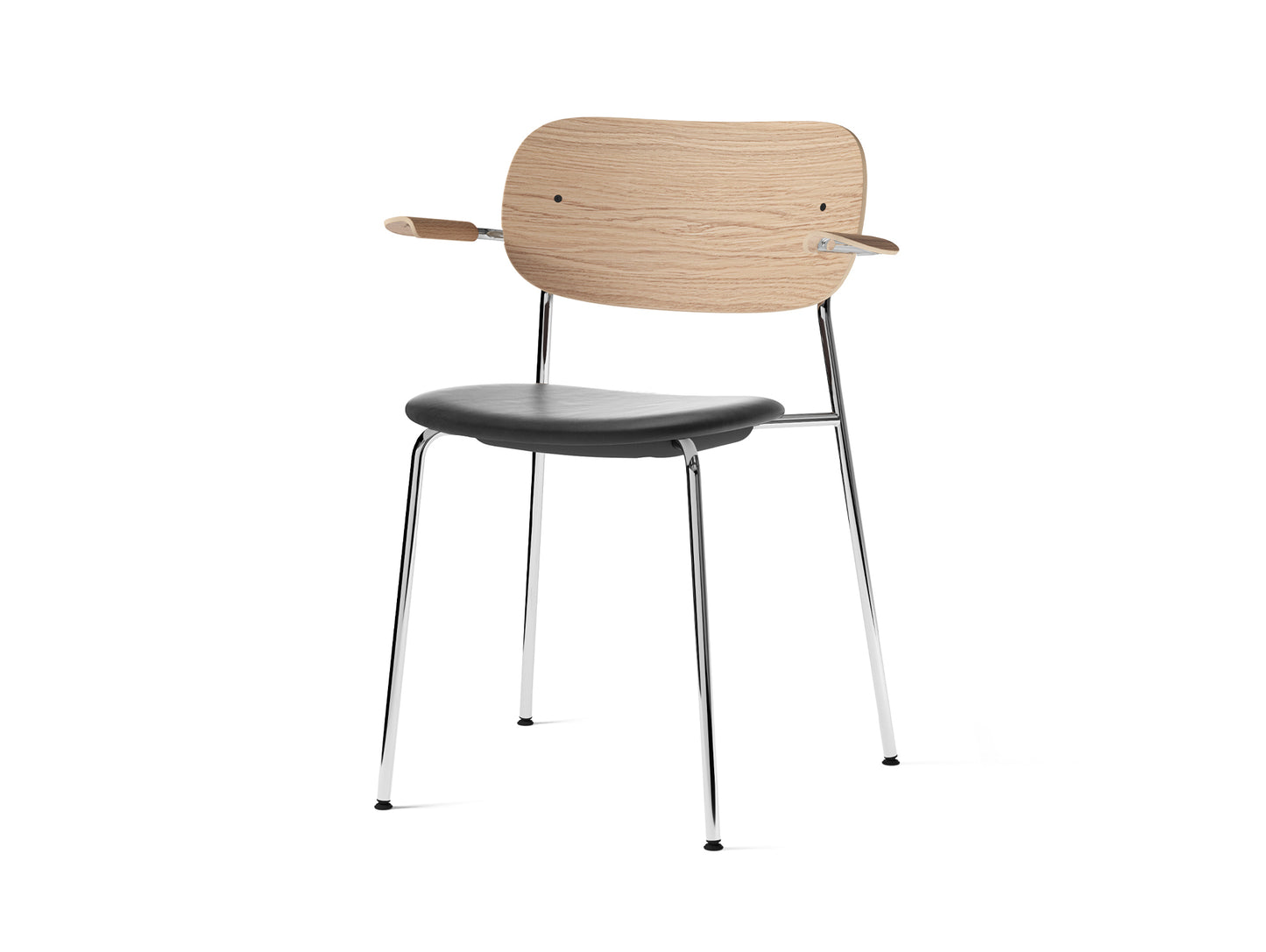 Co Dining Chair Upholstered by Menu - With Armrest / Chromed Steel / Natural Oak / Black Dakar Leather