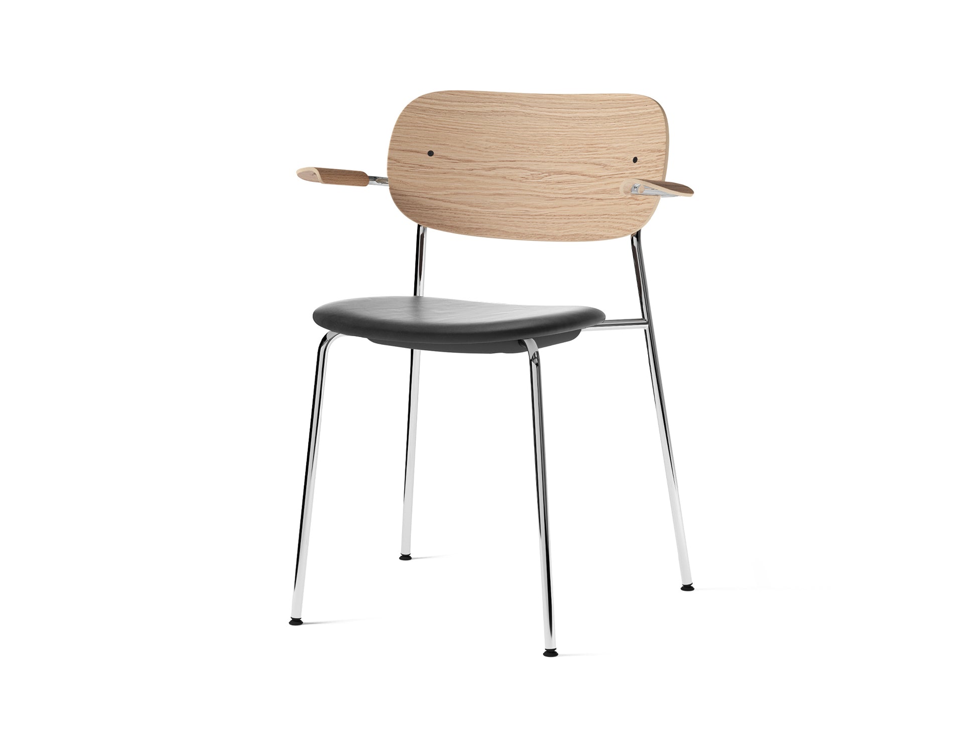 Co Dining Chair Upholstered by Menu - With Armrest / Chromed Steel / Natural Oak / Black Dakar Leather