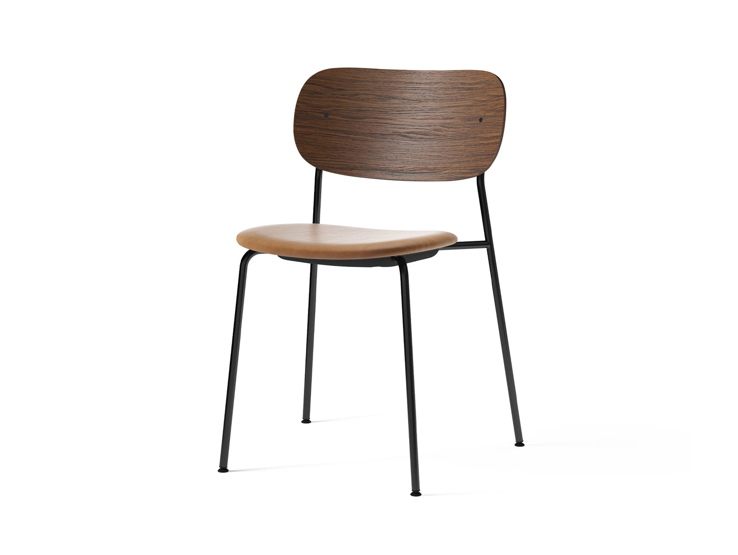 Co Dining Chair Upholstered by Menu - Without Armrest / Black Powder Coated Steel / Dark Oak / Dakar Cognac Leather