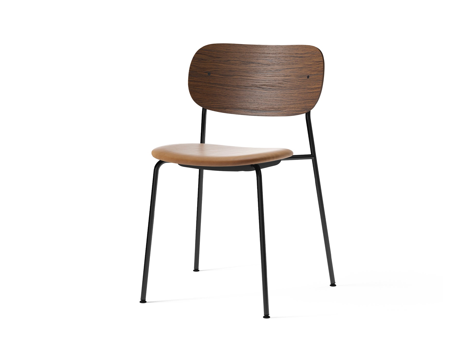 Co Dining Chair Upholstered by Menu - Without Armrest / Black Powder Coated Steel / Dark Oak / Dakar Cognac Leather