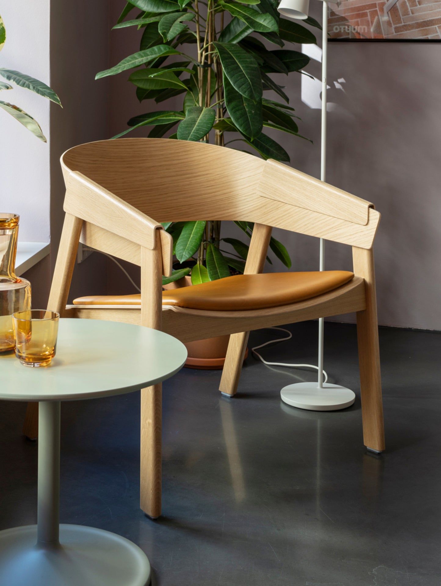 Cover Lounge Chair Upholstered by Muuto - Natural Oak / Cognac Silk Leather