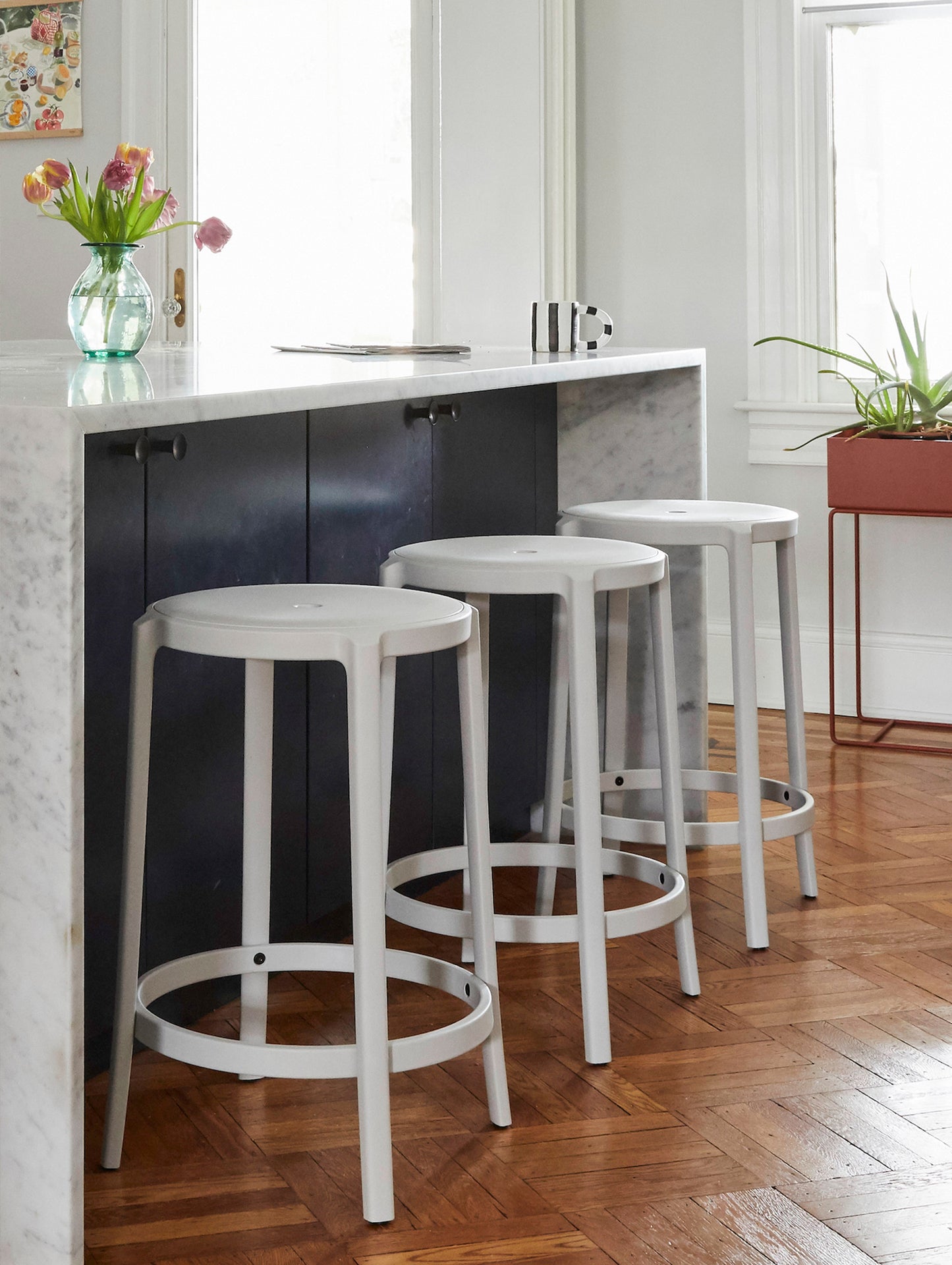 On & On Counter Stool - Recycled Plastic Seat by Emeco / White