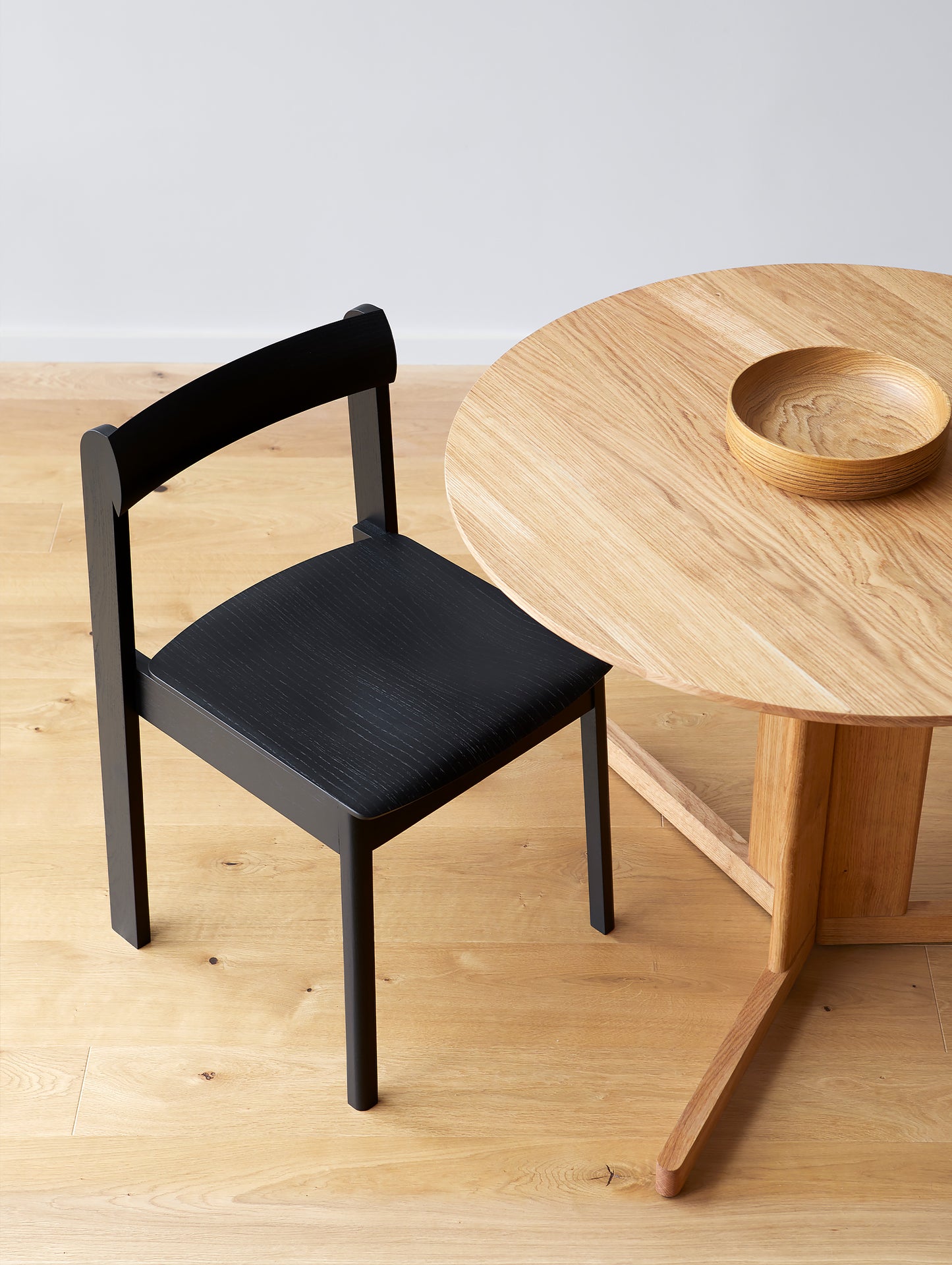 Blueprint Chair in Black Painted Ash with oiled oak Trefoil Table by Form & Refine
