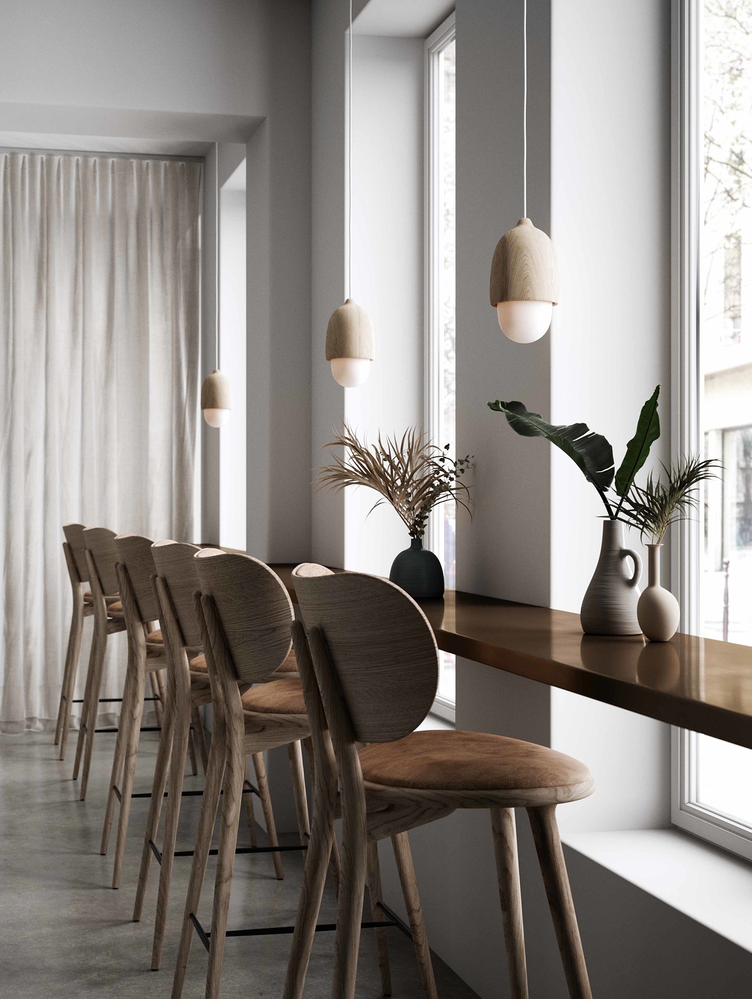 High Stool Backrest by Mater - H 74 cm / Matt Lacquered Oak