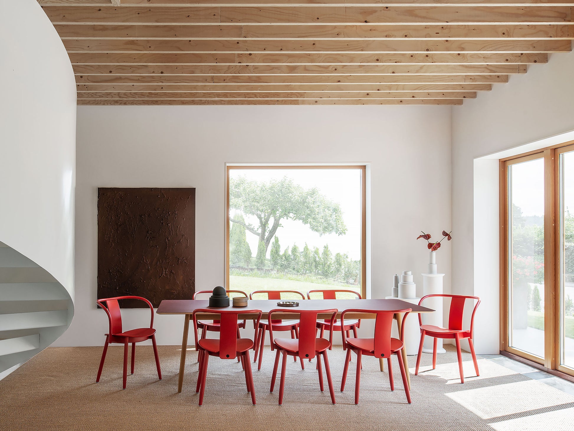 Icha Chair in Red Lacquered Beech by Massproductions