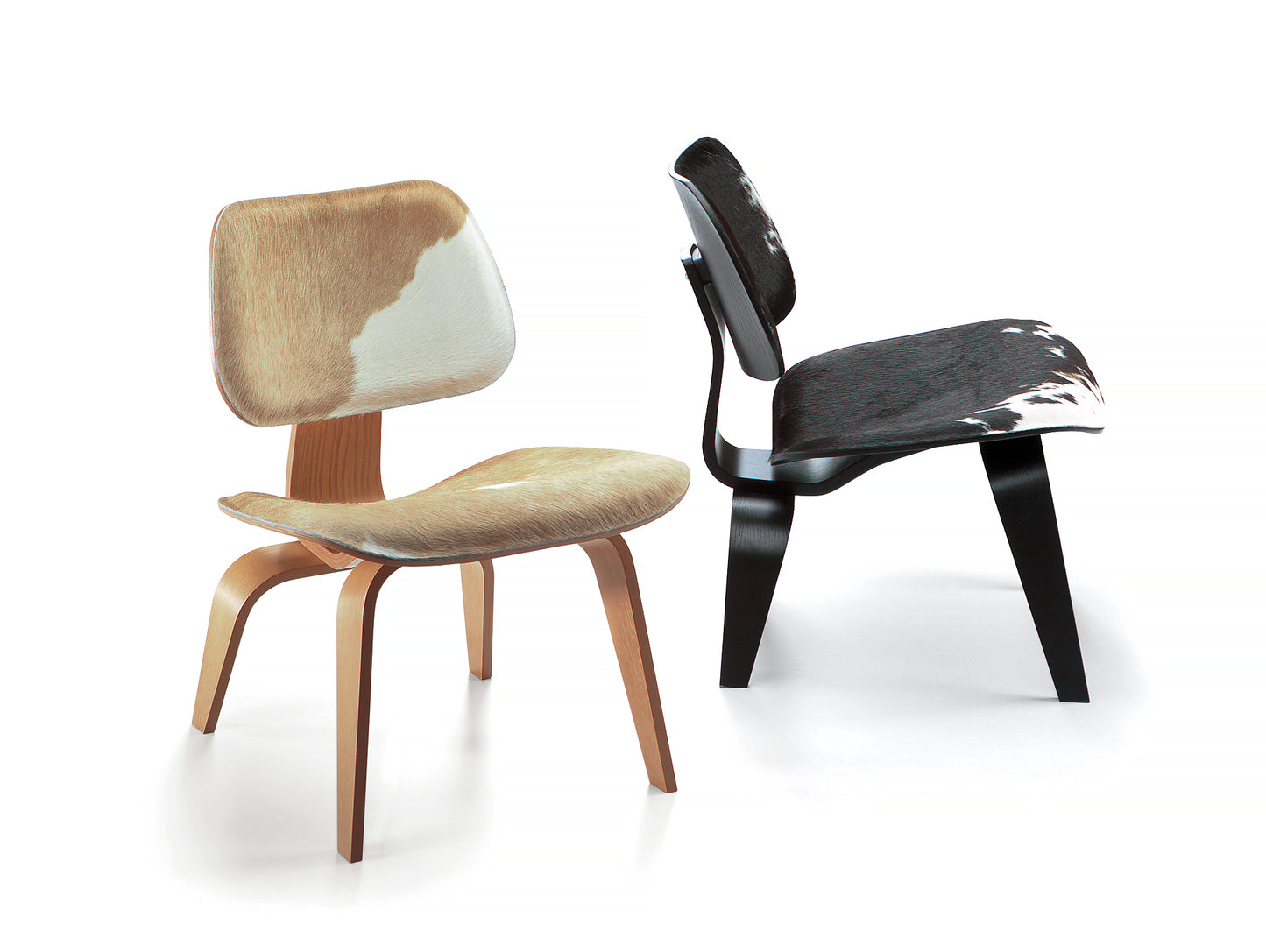 Eames Lounge Chair Wood (LCW) by Vitra - Brown and White and Black and White Calfskin