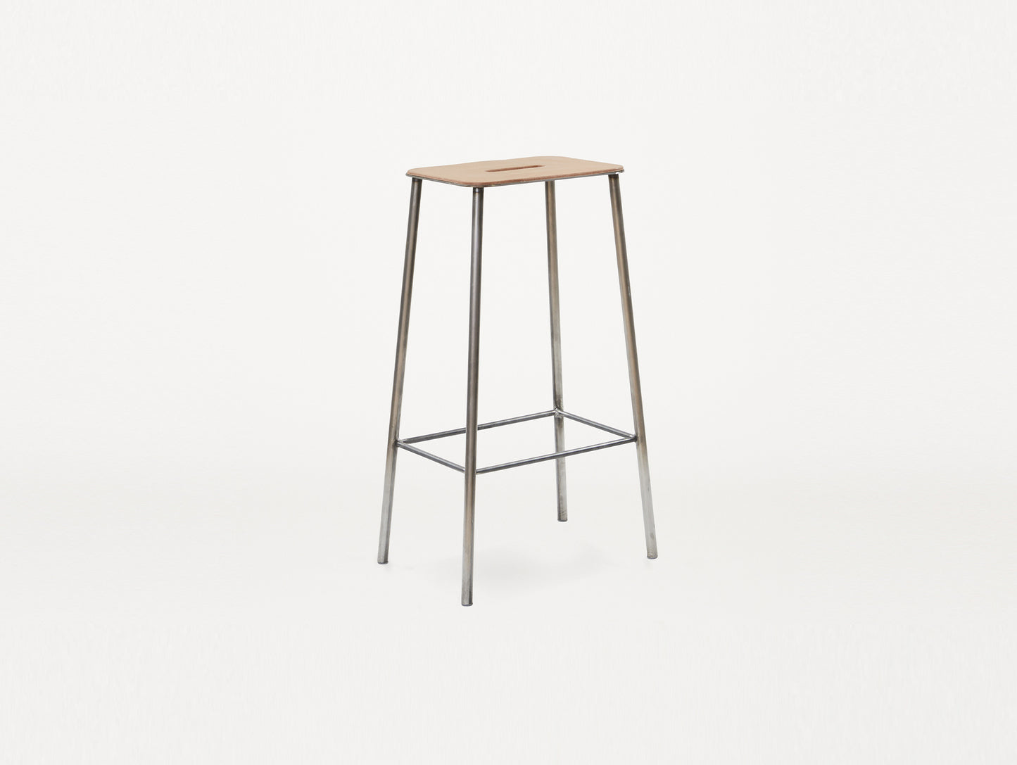 Adam Stool Leather by Frama  - H 76cm / Natural Leather Top / Raw Steel Frame