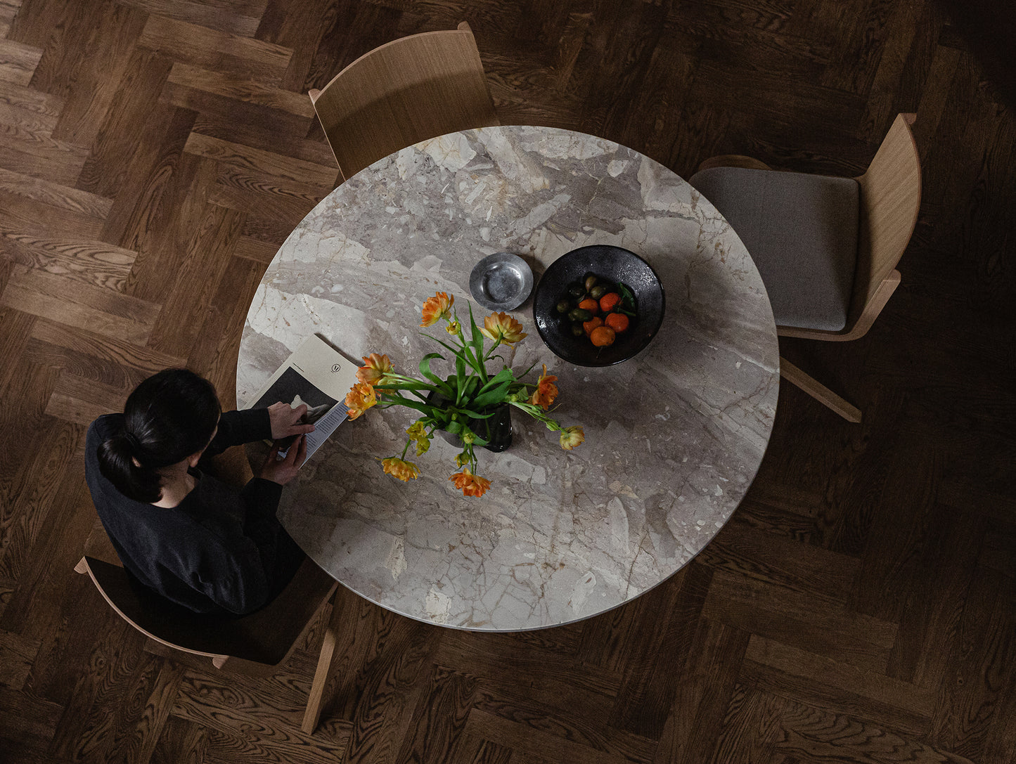 Androgyne Dining Table (Marble Edition) by Menu - Kunis Breccia Stone Top / Dark Oak Veneer Base