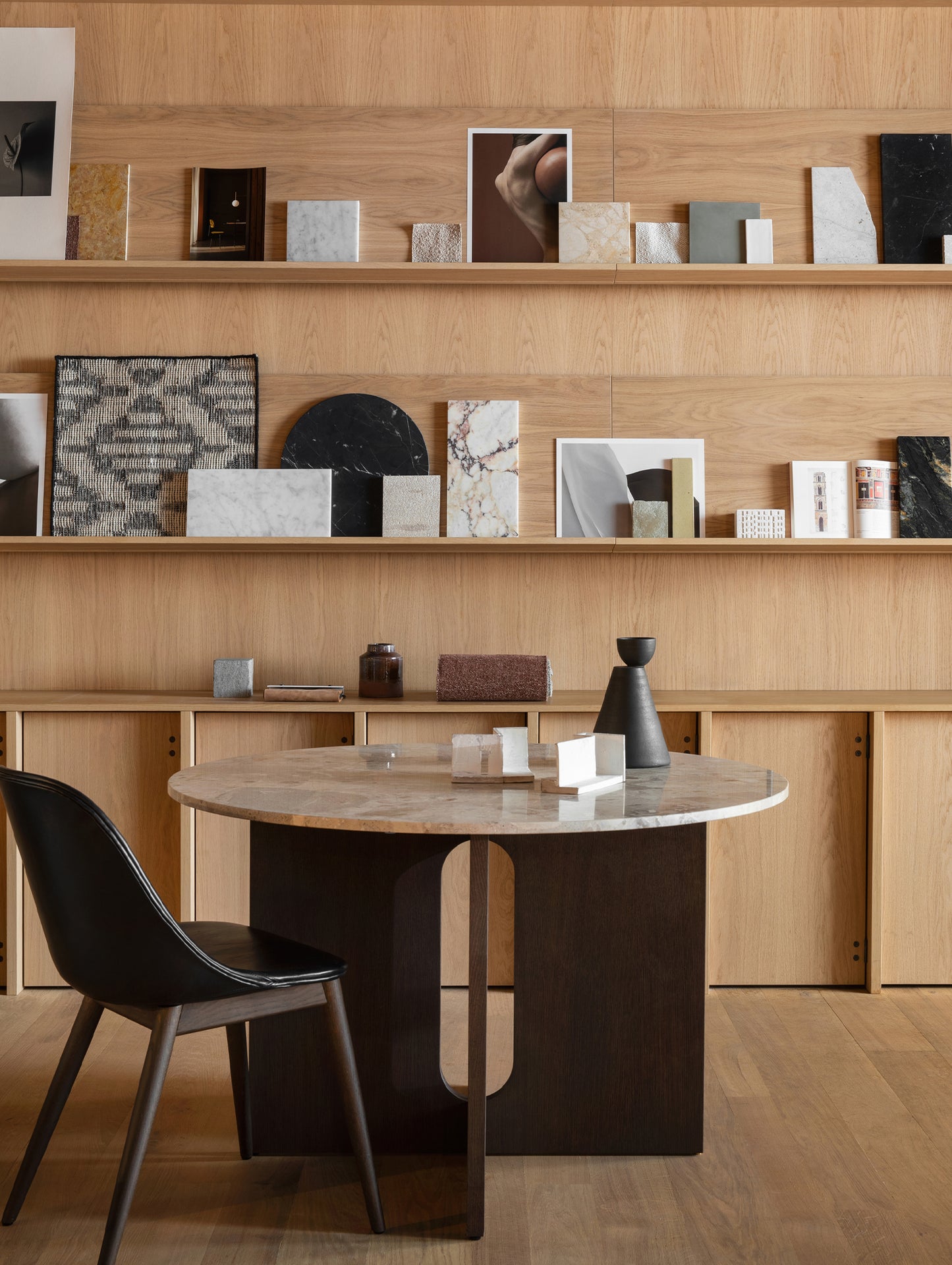 Androgyne Dining Table (Marble Edition) by Menu - Kunis Breccia Stone Top / Dark Oak Veneer Base