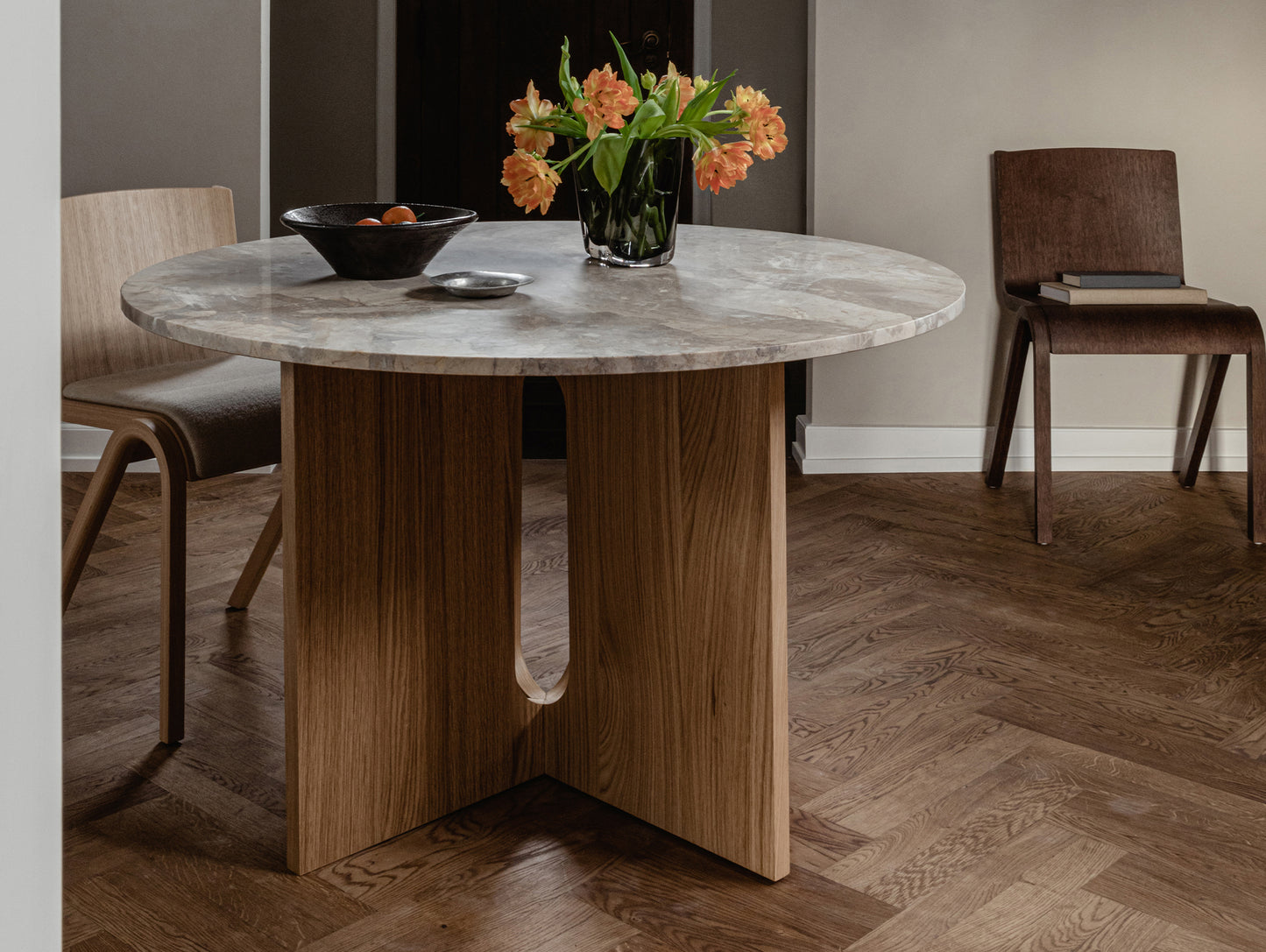 Androgyne Dining Table (Marble Edition) by Menu - Kunis Breccia Stone Top / Natural Oak Veneer Base