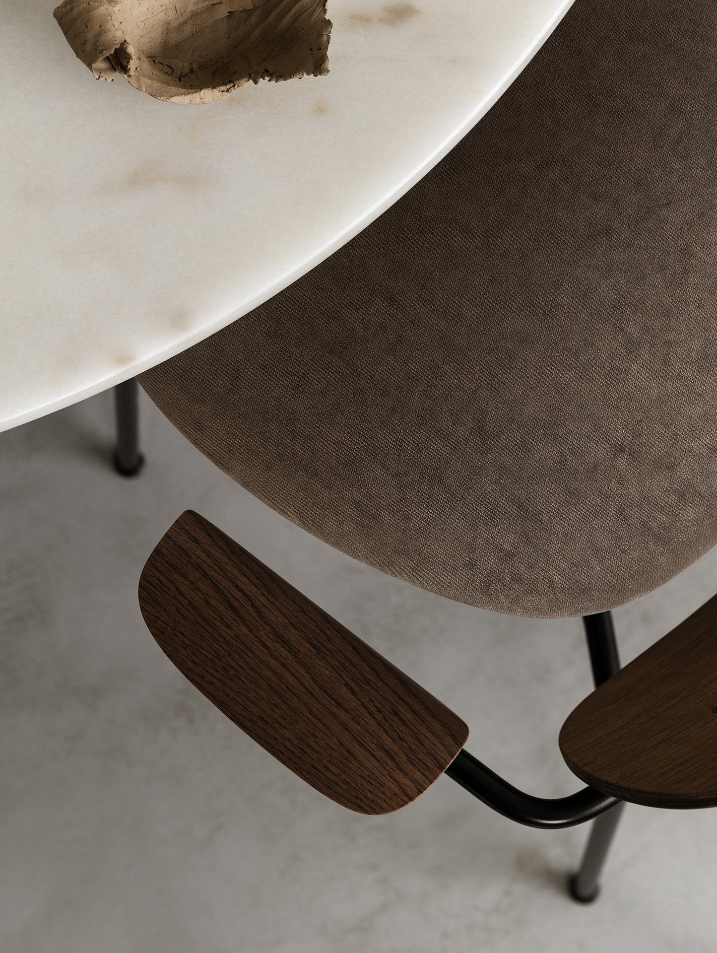 Co Dining Chair Upholstered by Menu - With Armrest / Black Powder Coated Steel / Dark Oak