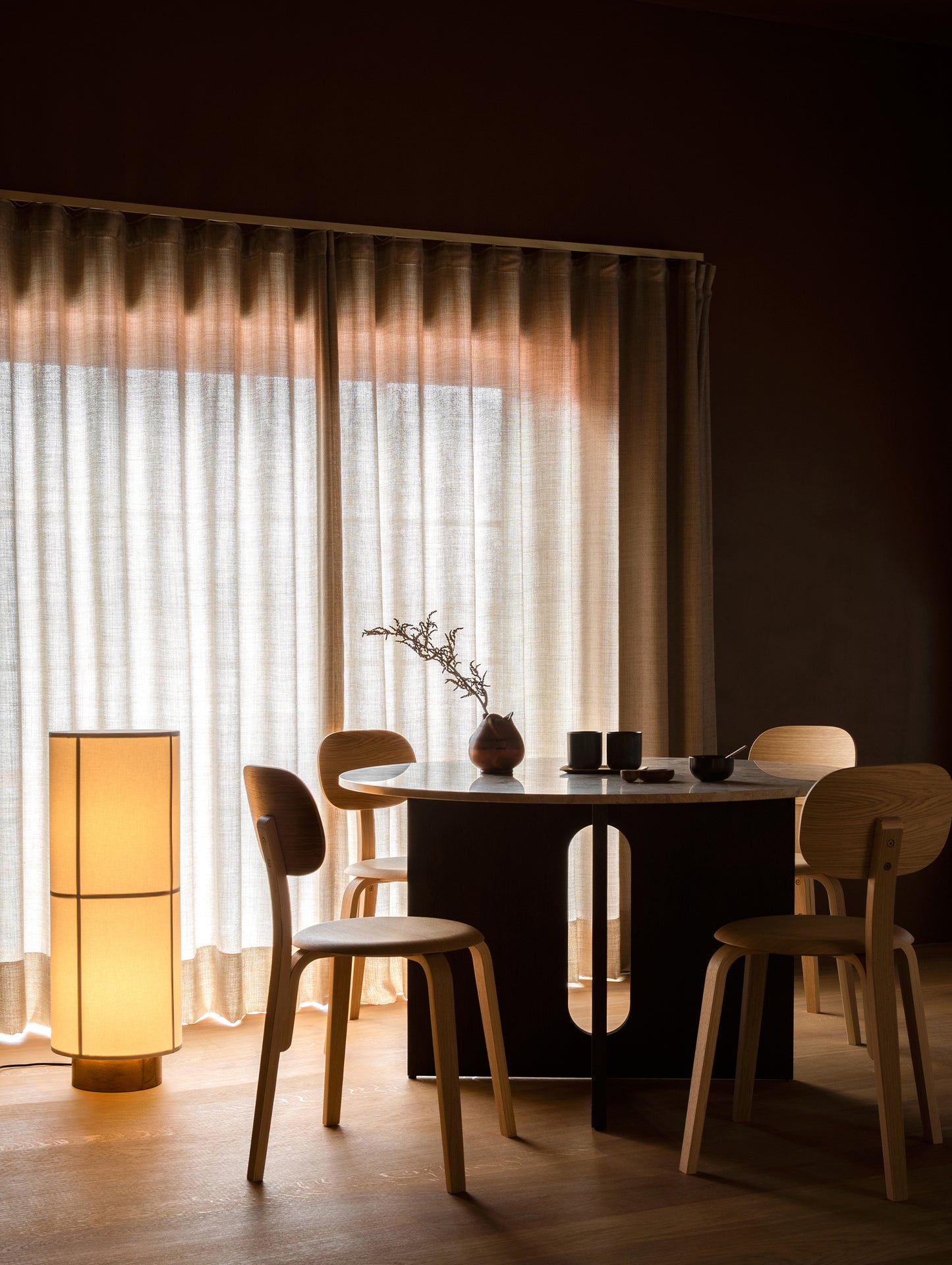 Androgyne Dining Table (Marble Edition) by Menu - Kunis Breccia Stone Top / Dark Oak Veneer Base