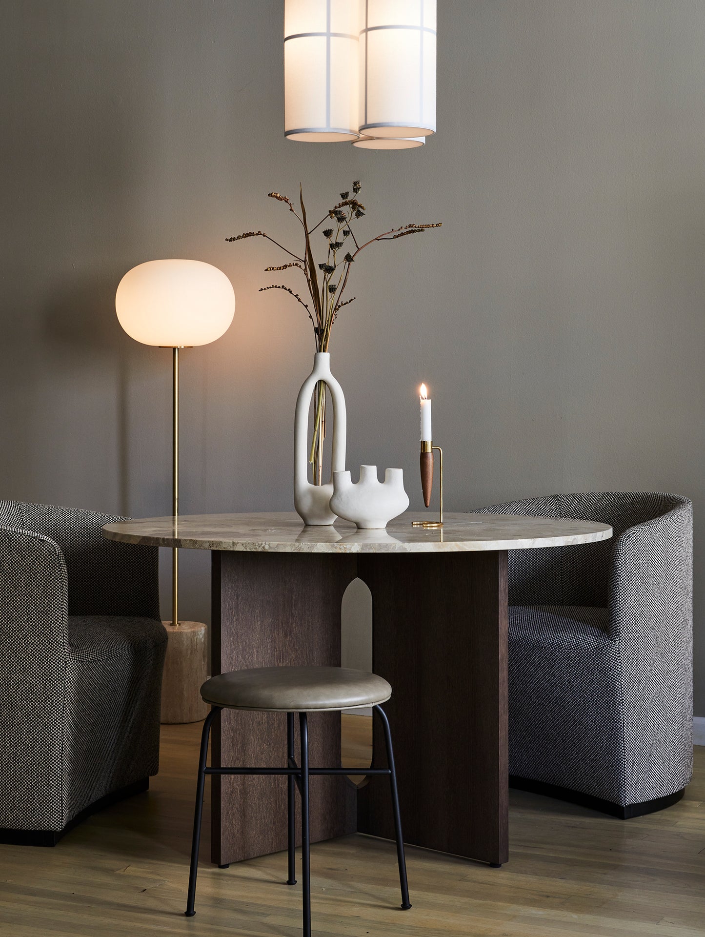 Androgyne Dining Table (Marble Edition) by Menu - Kunis Breccia Stone Top / Dark Oak Veneer Base